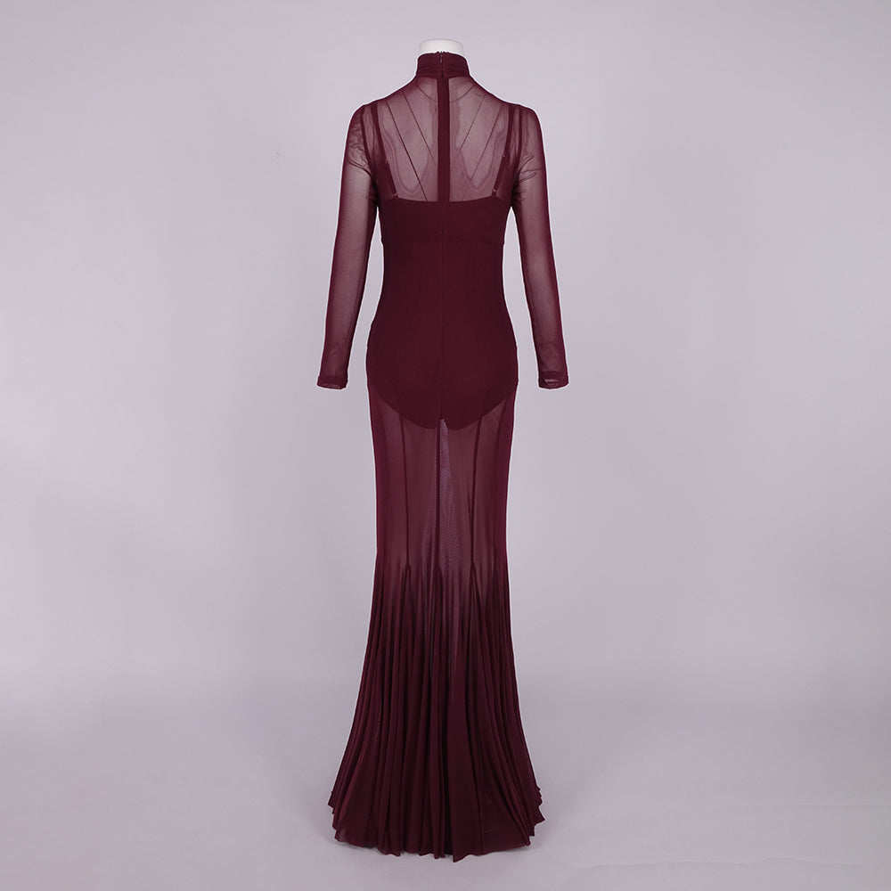 Suzanne Sheer Long Sleeve Turtleneck Maxi Dress
