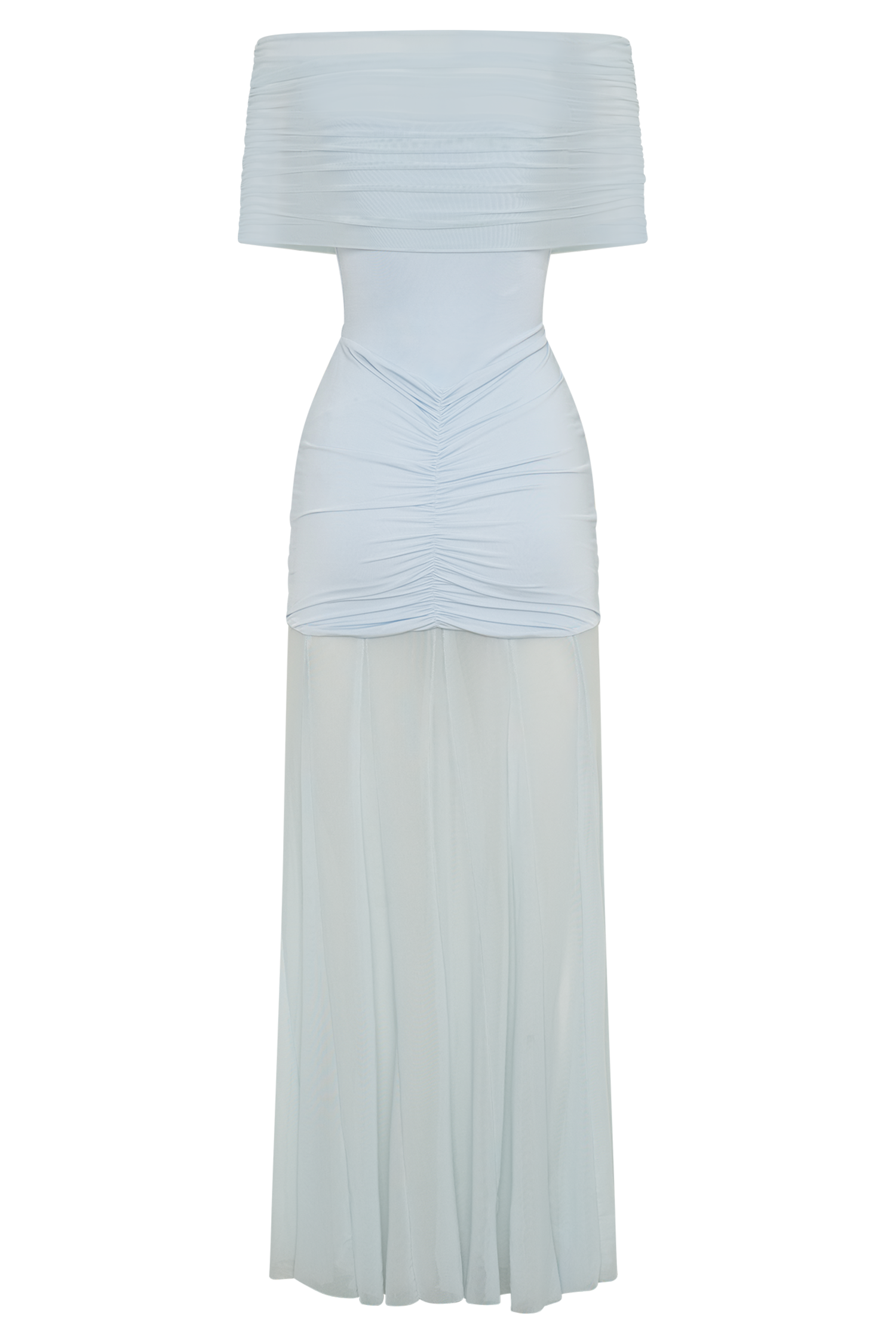 Caspian Pale Blue Off Shoulder Maxi Dress - ICYBOO