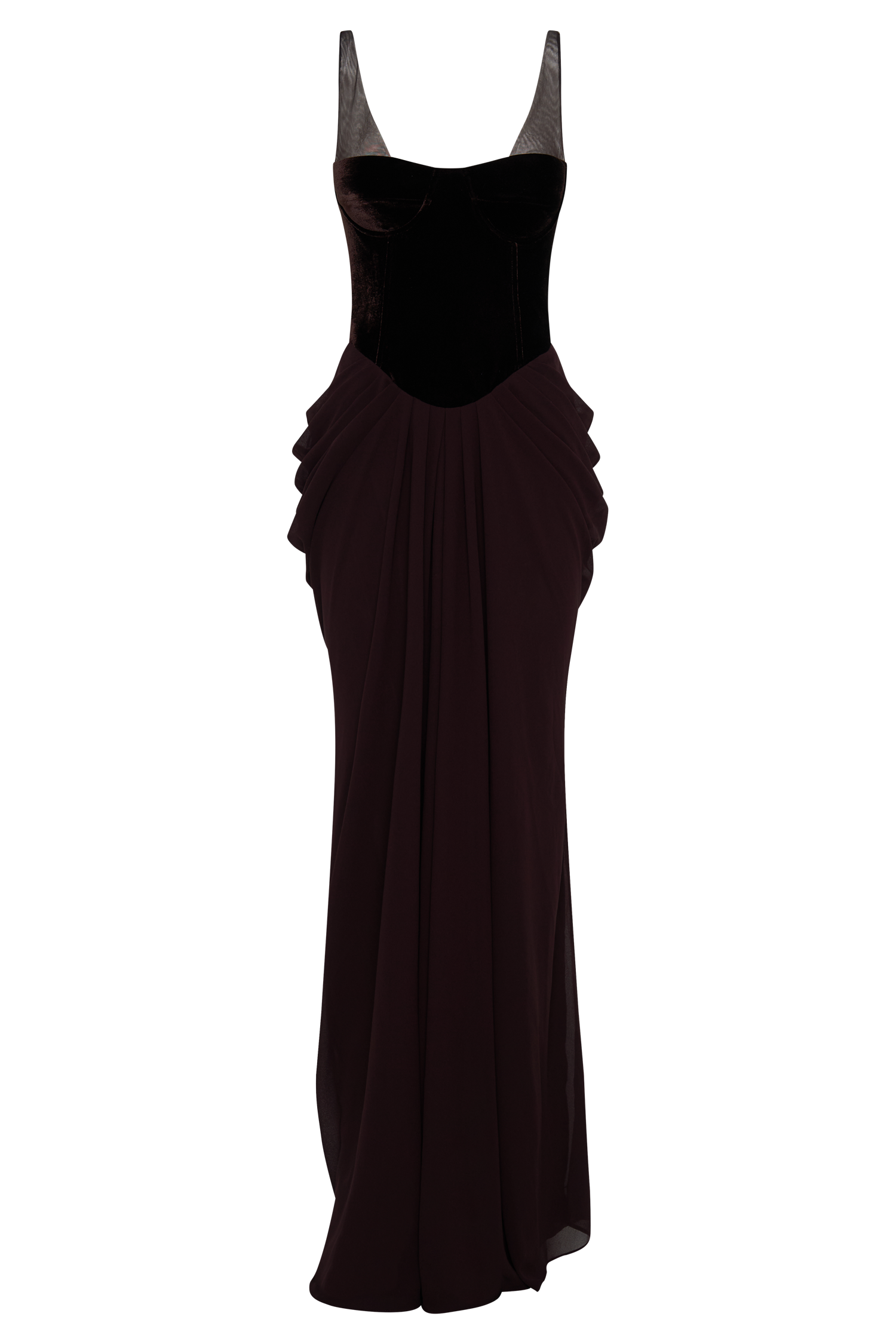 Roxanne Cacao Brown Velvet Corset Maxi Dress - ICYBOO