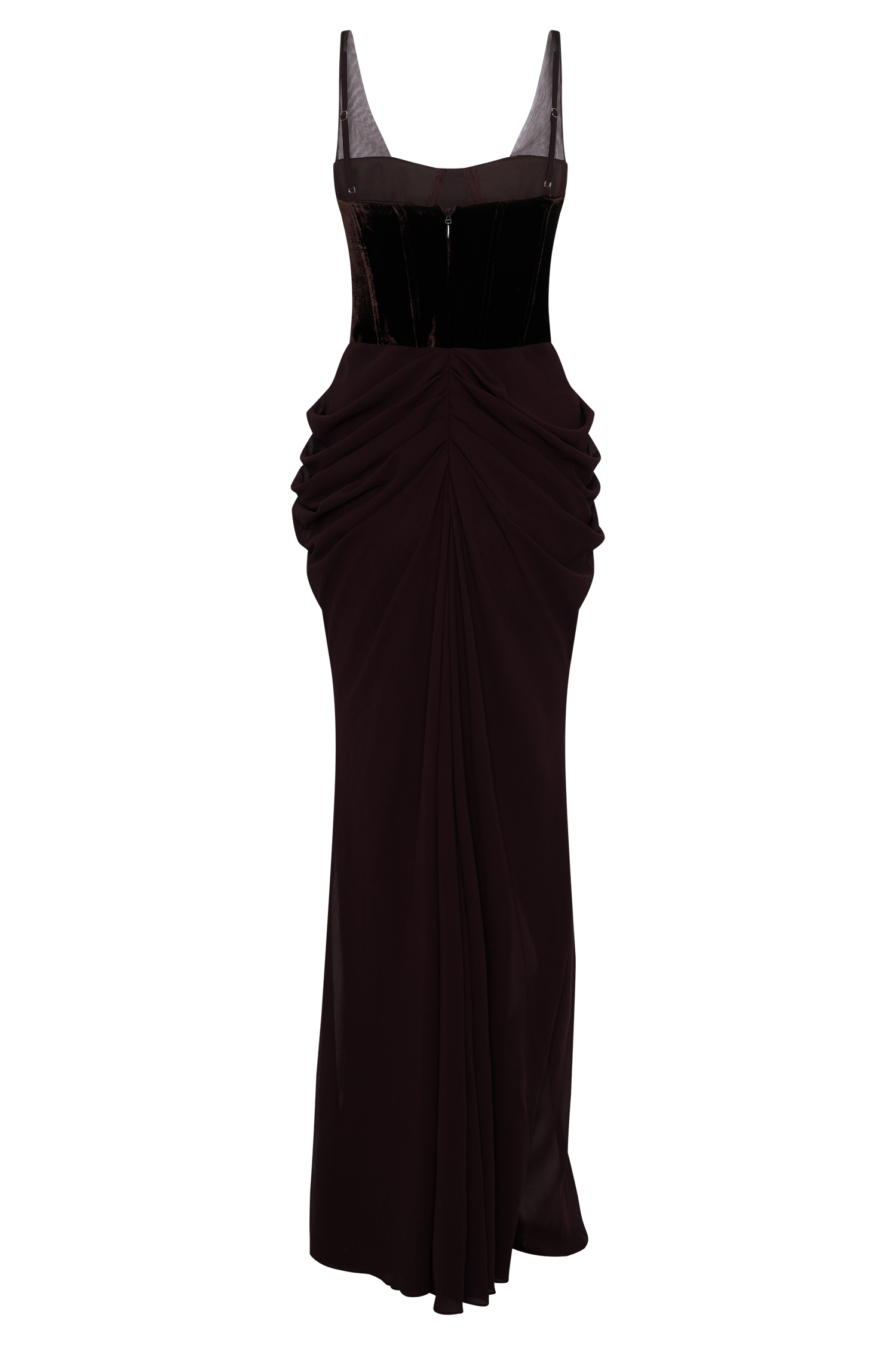 Roxanne Cacao Brown Velvet Corset Maxi Dress - ICYBOO