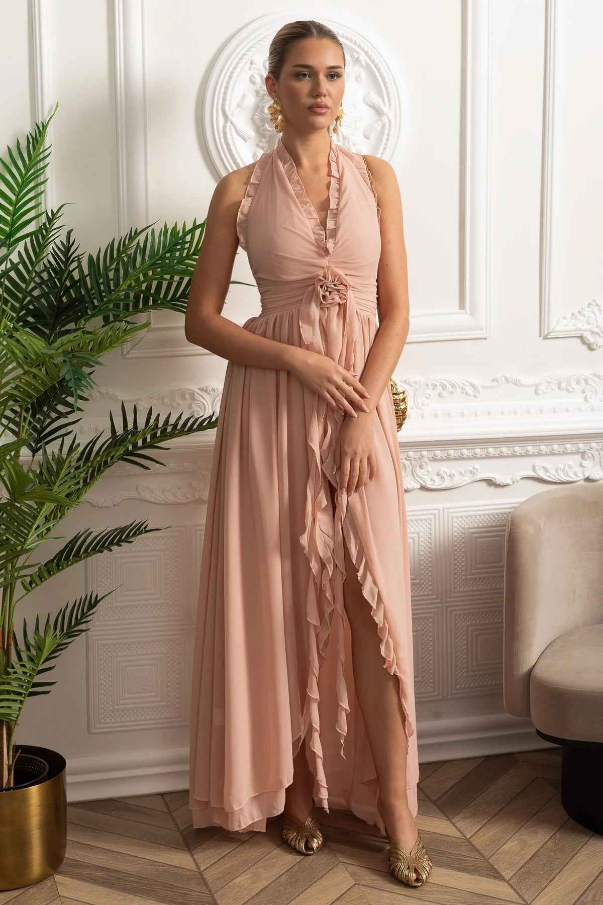 Ruffled Rosette | SLEEVELESS RUFFLED MAXI SUMMER PARTY DRESS