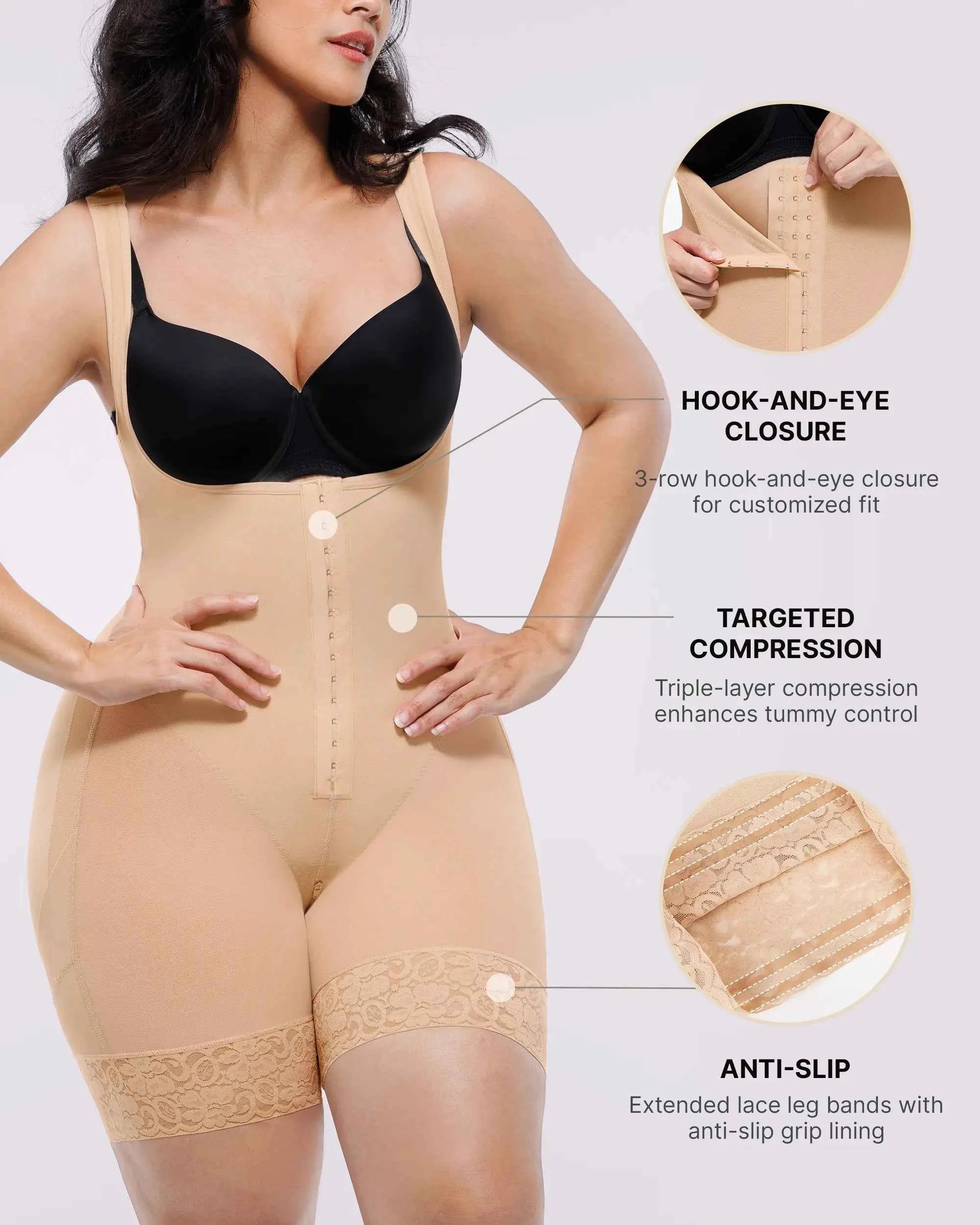 BOOT-YEAH™ Midi Bodysuit - Black Lace Compression
