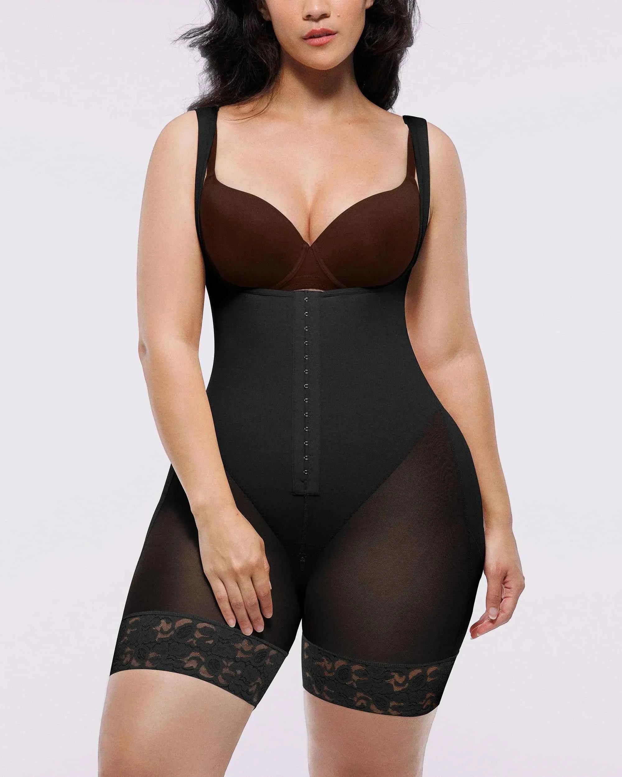 BOOT-YEAH™ Midi Bodysuit - Black Lace Compression