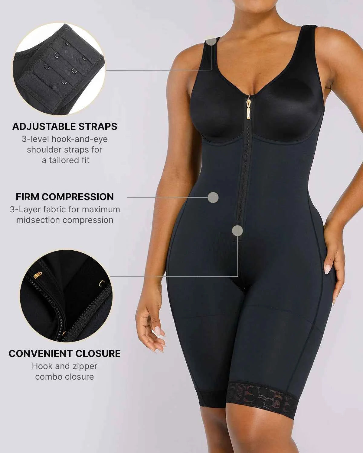 BOOT-YEAH™ Midi Bodysuit - Black Lace Compression