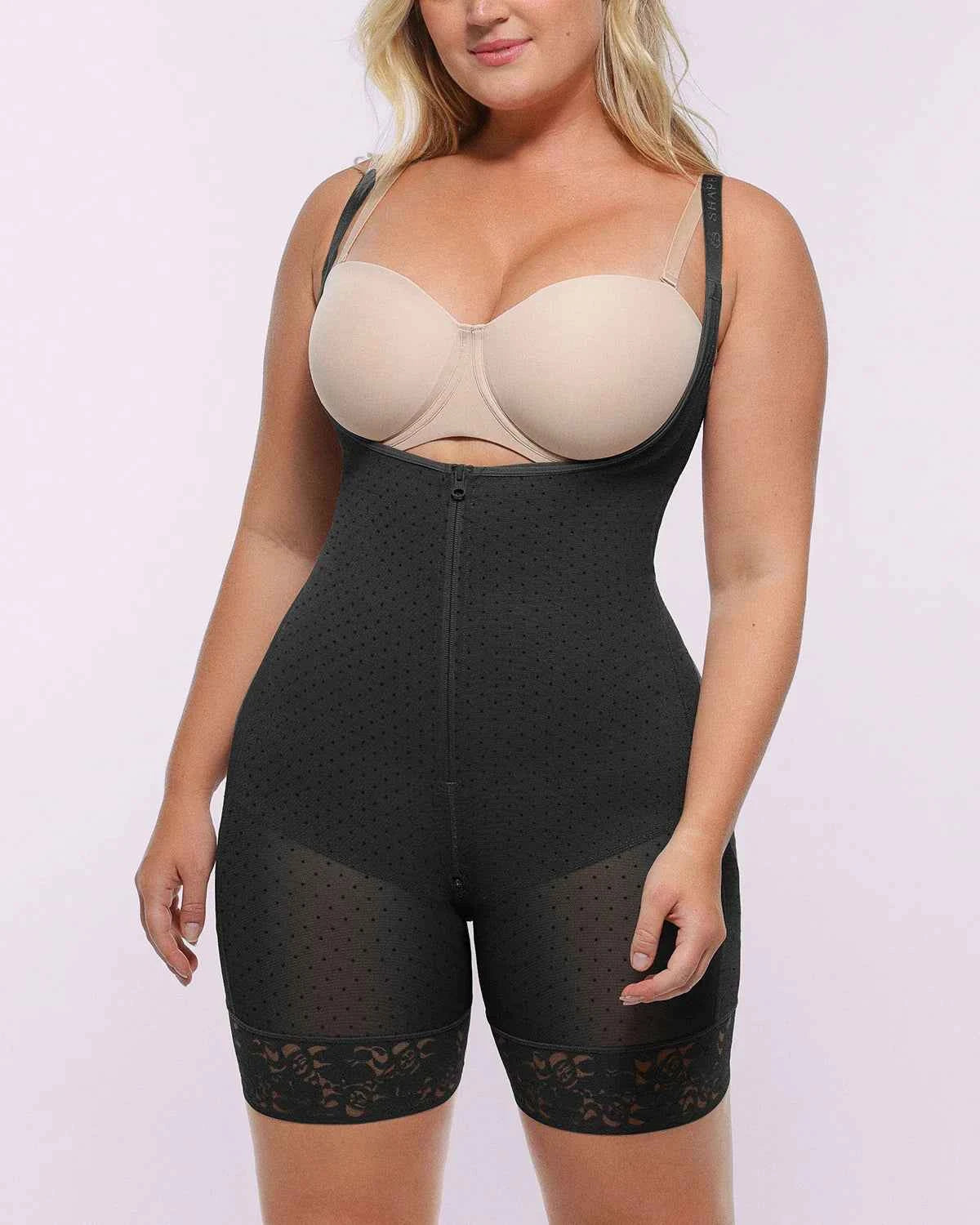 BOOT-YEAH™ Midi Bodysuit - Black Polka Dot Mesh