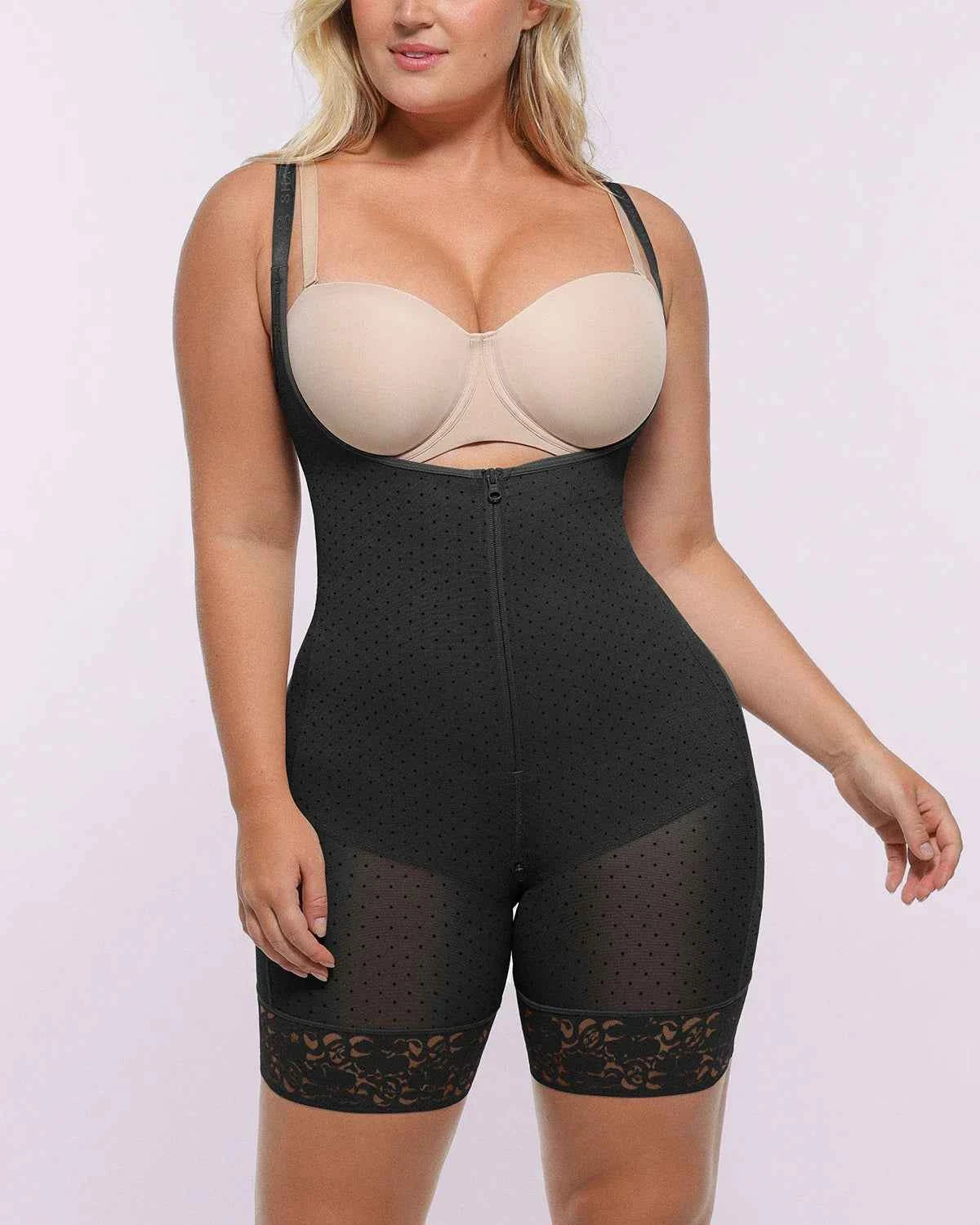 BOOT-YEAH™ Midi Bodysuit - Black Polka Dot Mesh