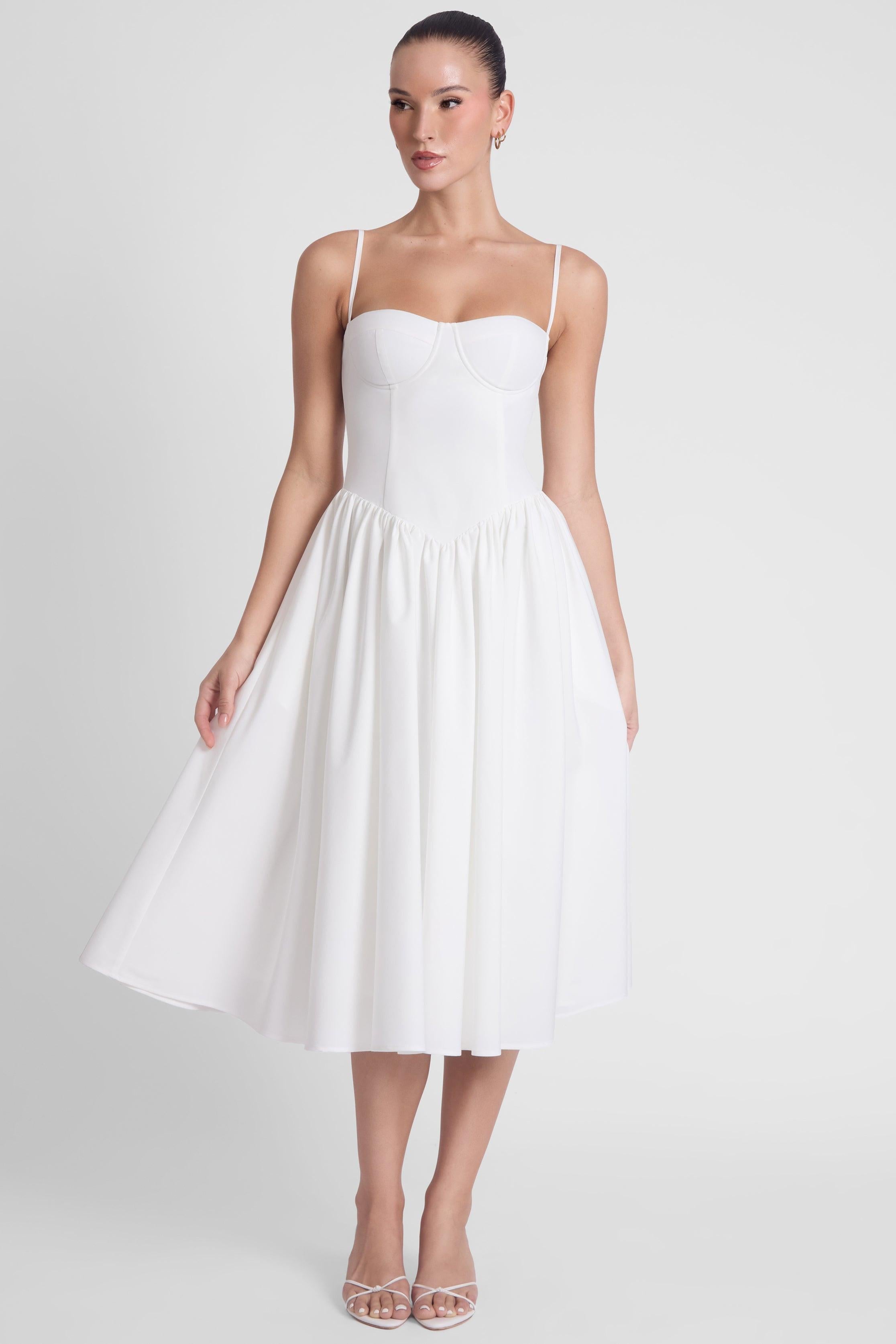 White Ballerina Bustier Midi Dress ICYBOO
