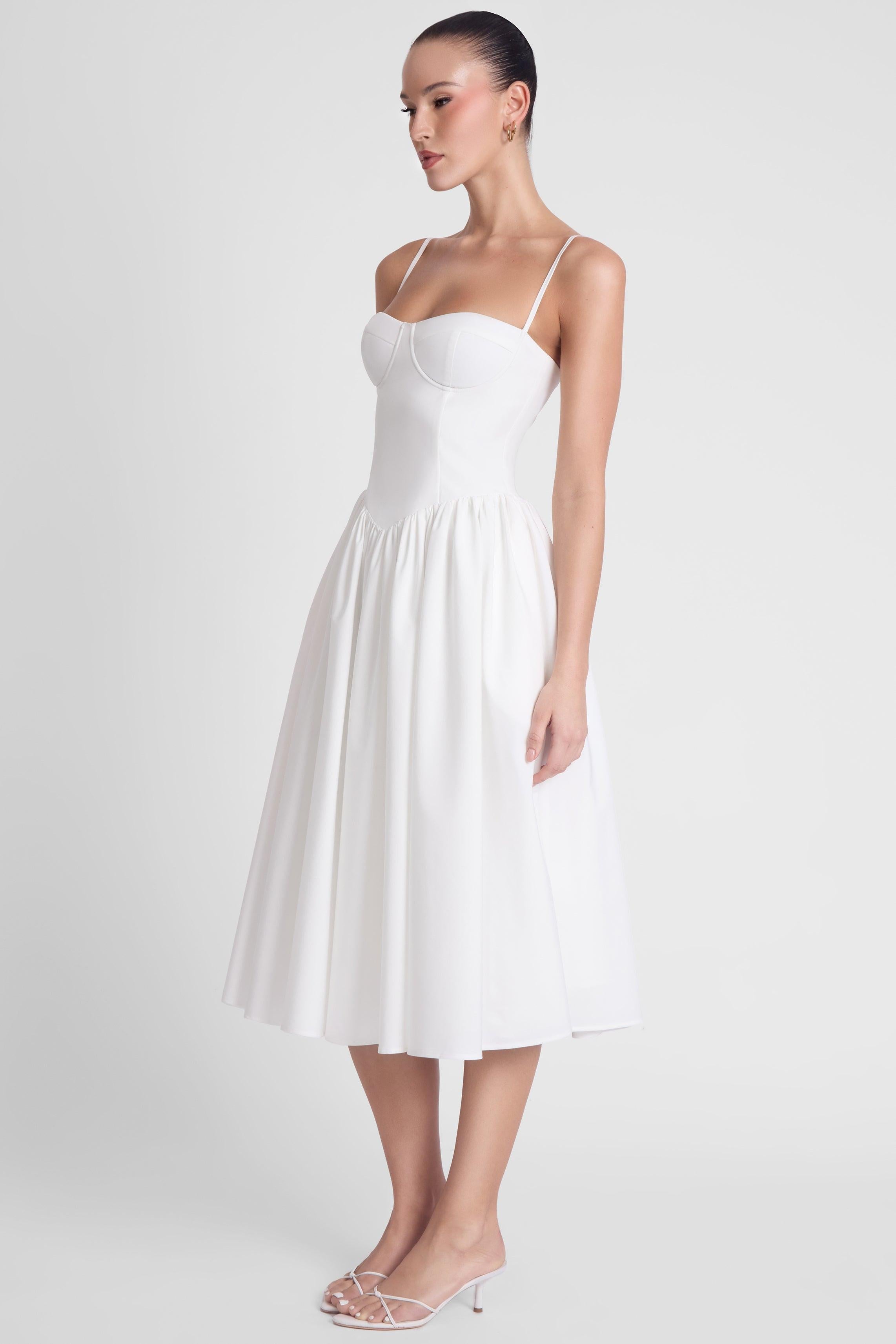 White Ballerina Bustier Midi Dress ICYBOO