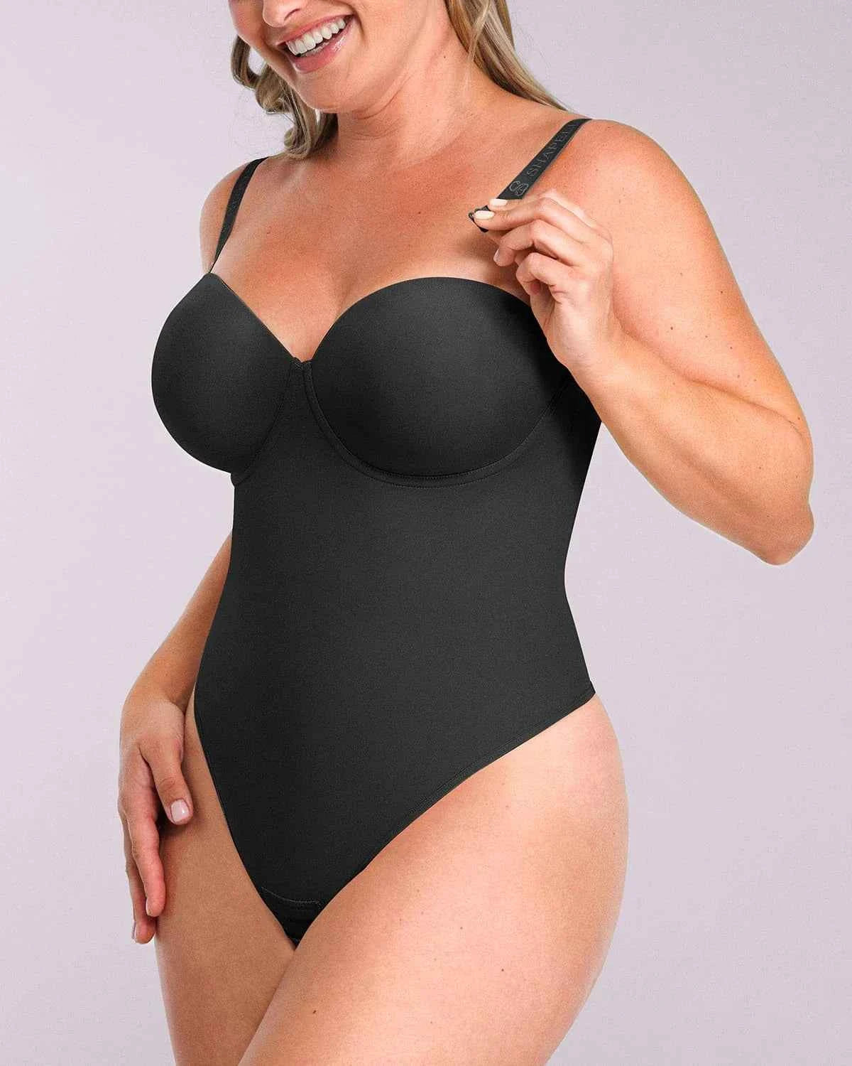 Bare Essentials Strapless Bodysuit - Black Thong