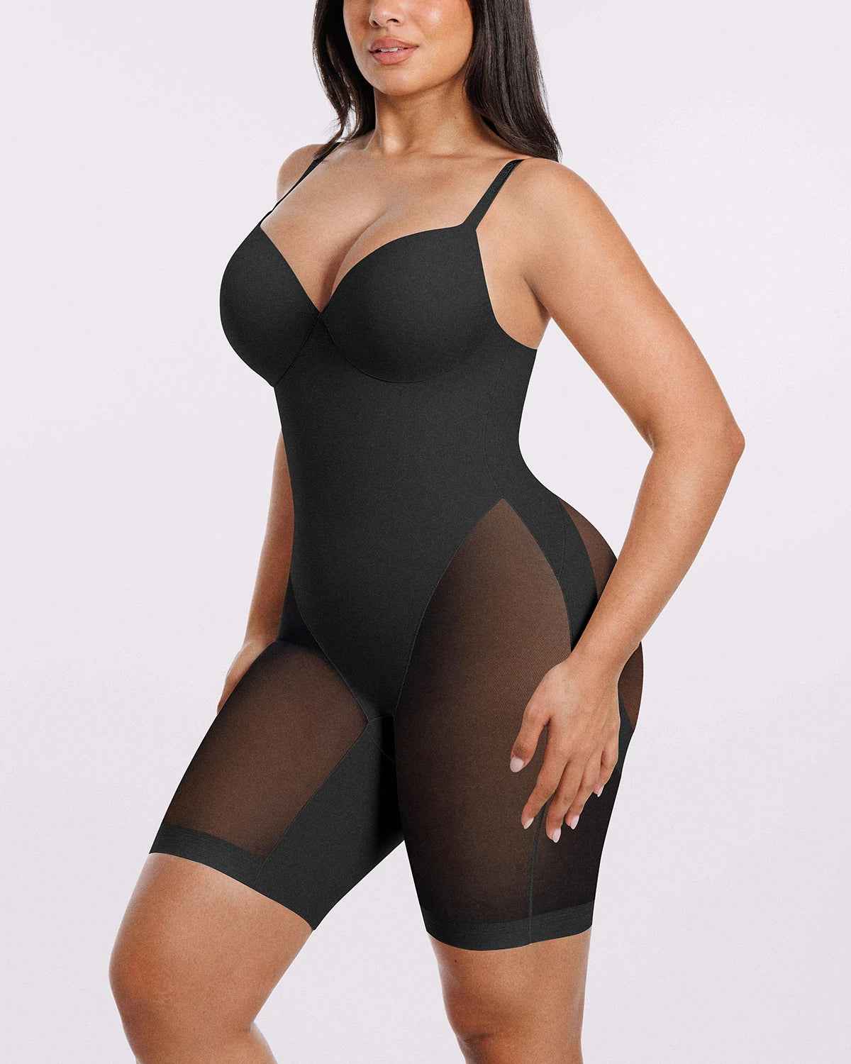 Bare Essentials Midi Bodysuit - Black Mesh Seamless