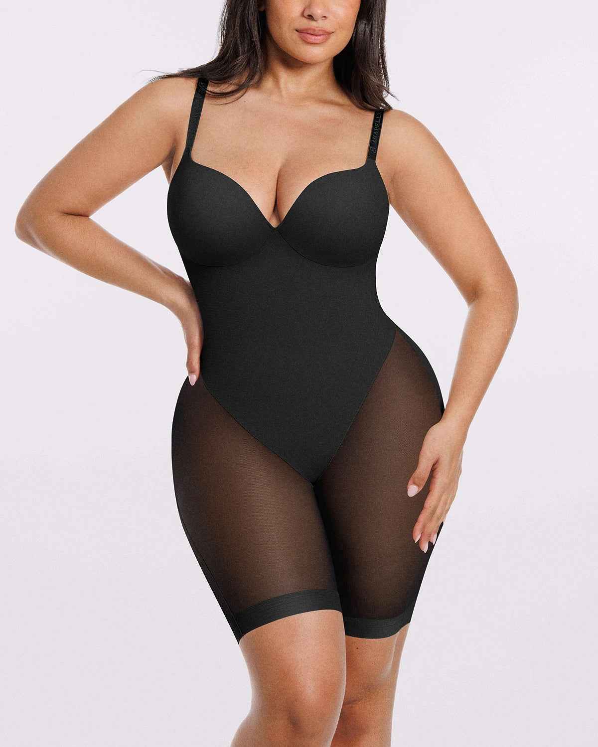 Bare Essentials Midi Bodysuit - Black Mesh Seamless