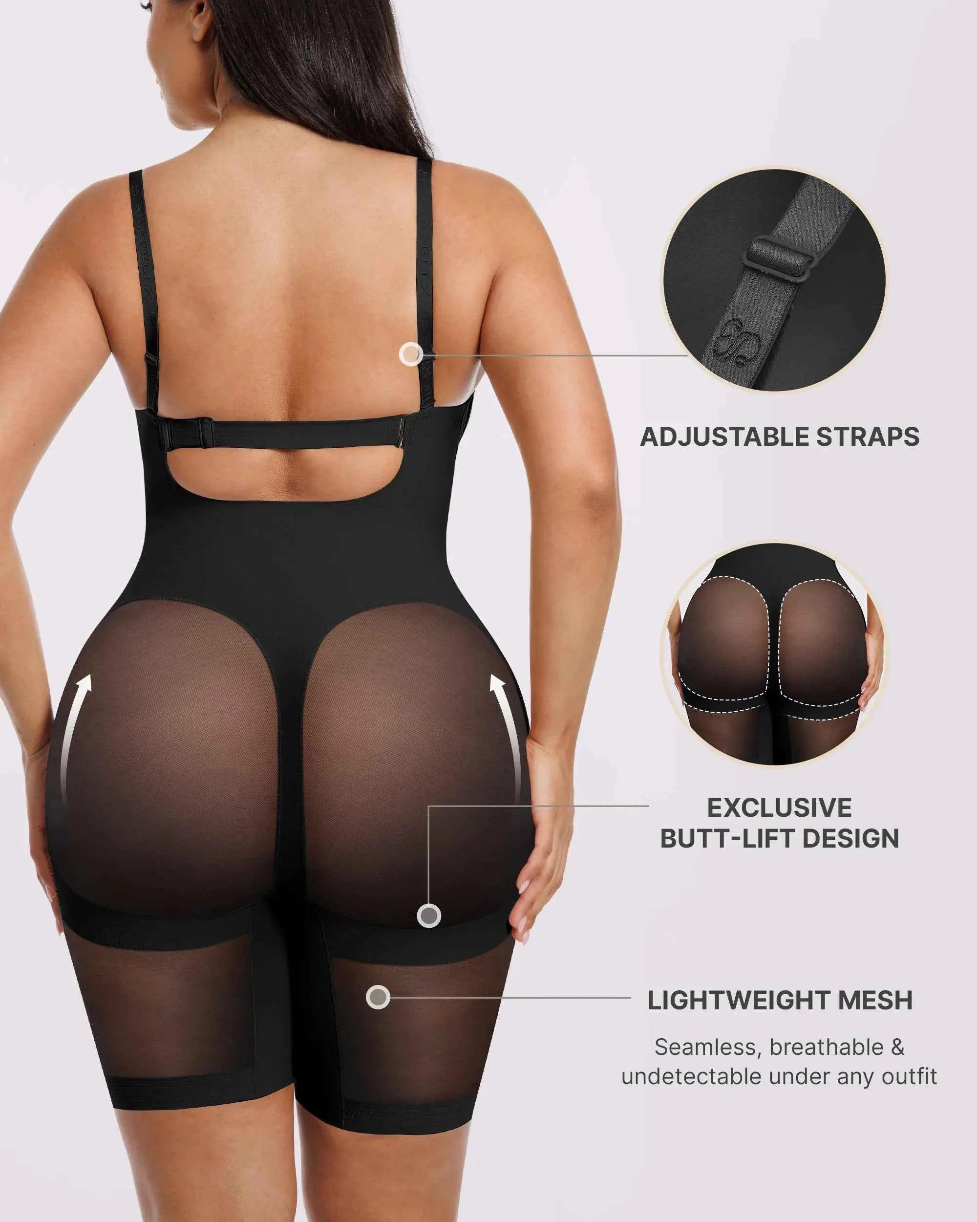 Bare Essentials Midi Bodysuit - Black Mesh Seamless