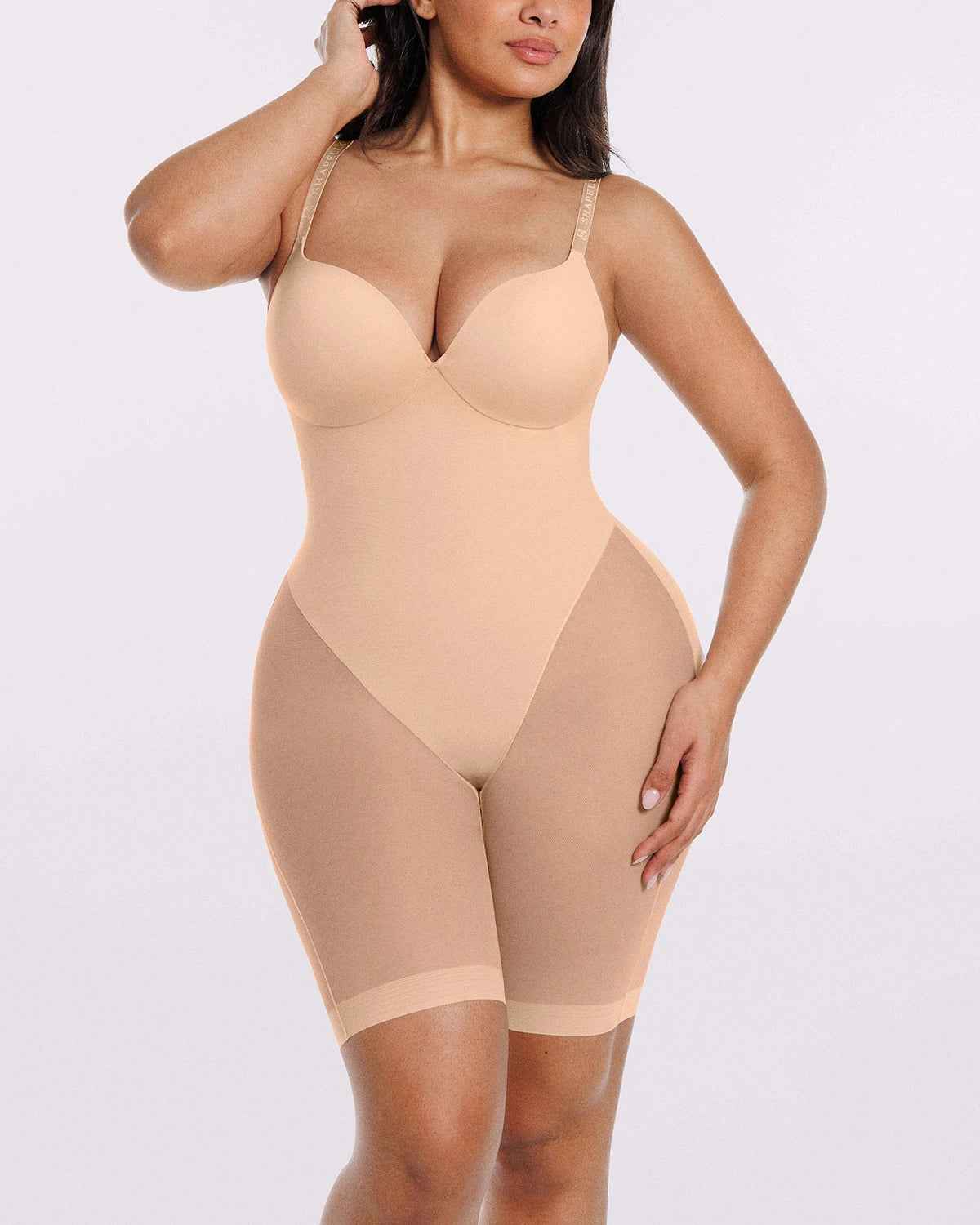 Bare Essentials Midi Bodysuit - Black Mesh Seamless
