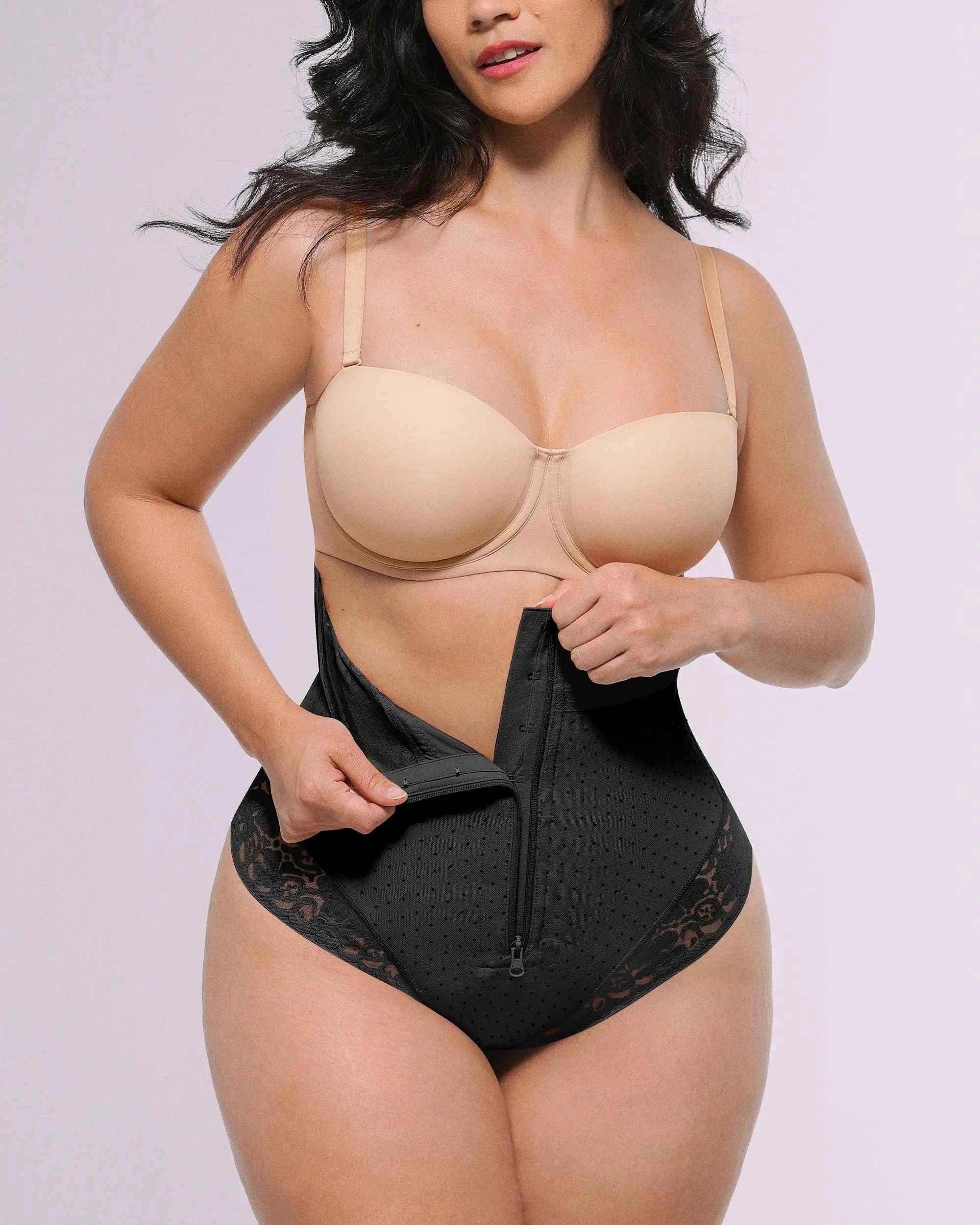 Bare Essentials High-Waisted Shaping Thong - Black Polka Dot Lace
