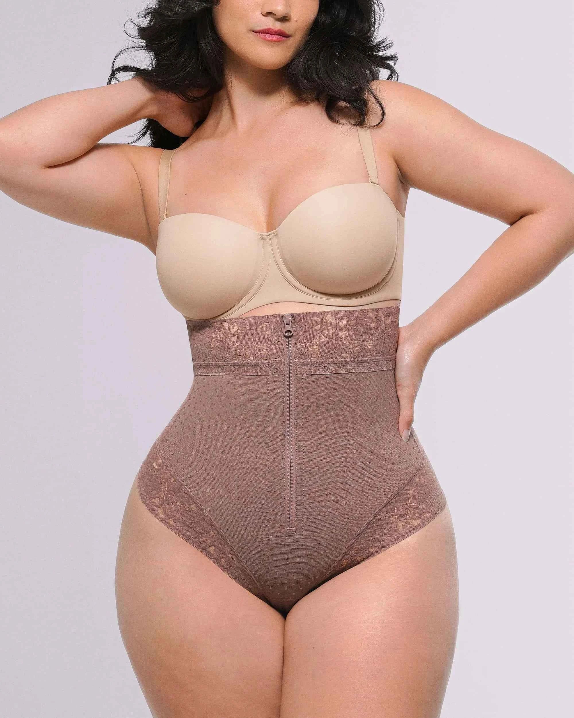 Bare Essentials High-Waisted Shaping Thong - Black Polka Dot Lace