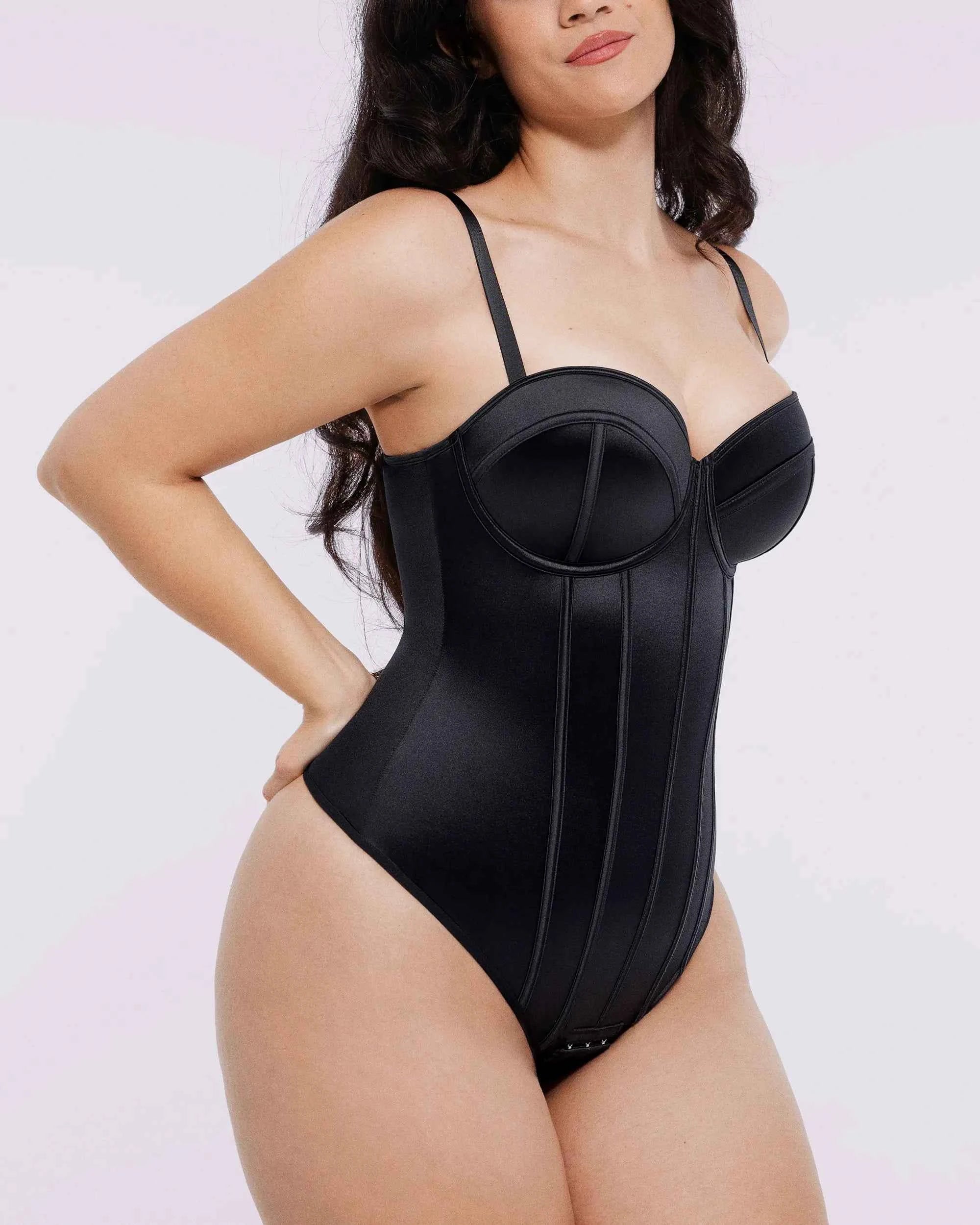 Bare Essentials™ Midi Dress - Black Satin Underwire