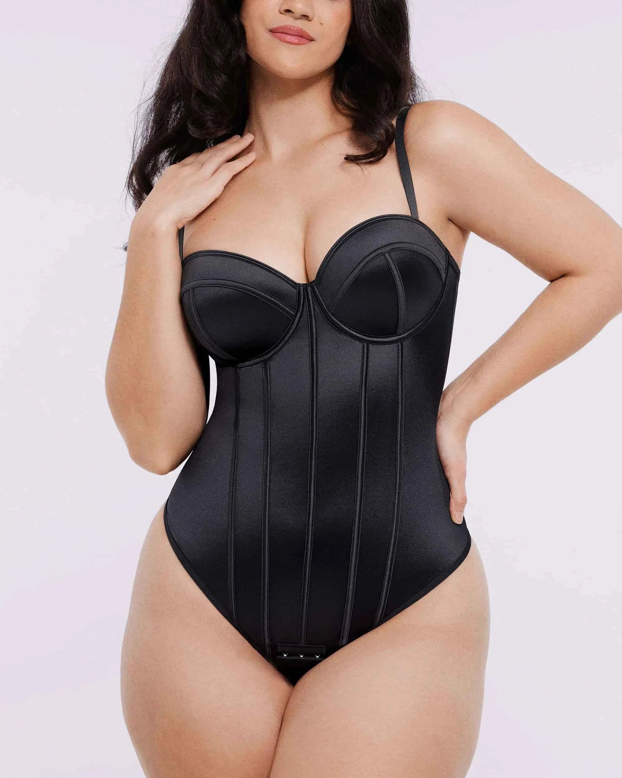 Bare Essentials™ Midi Dress - Black Satin Underwire