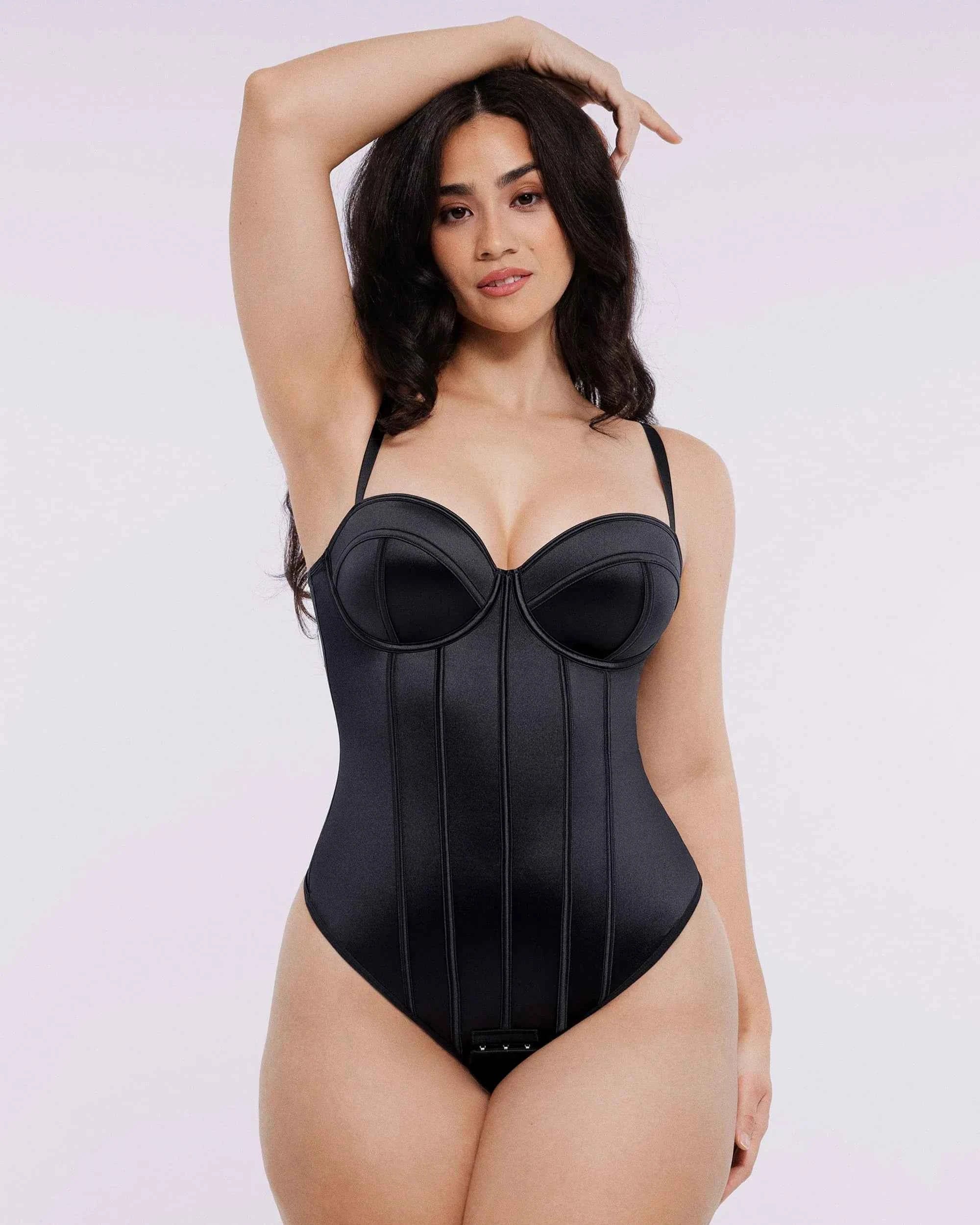 Bare Essentials™ Midi Dress - Black Satin Underwire