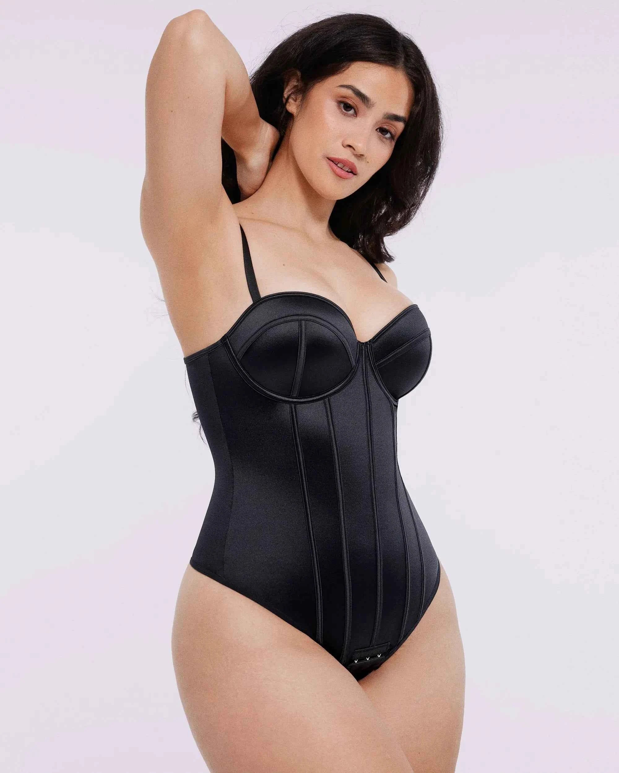 Bare Essentials™ Midi Dress - Black Satin Underwire