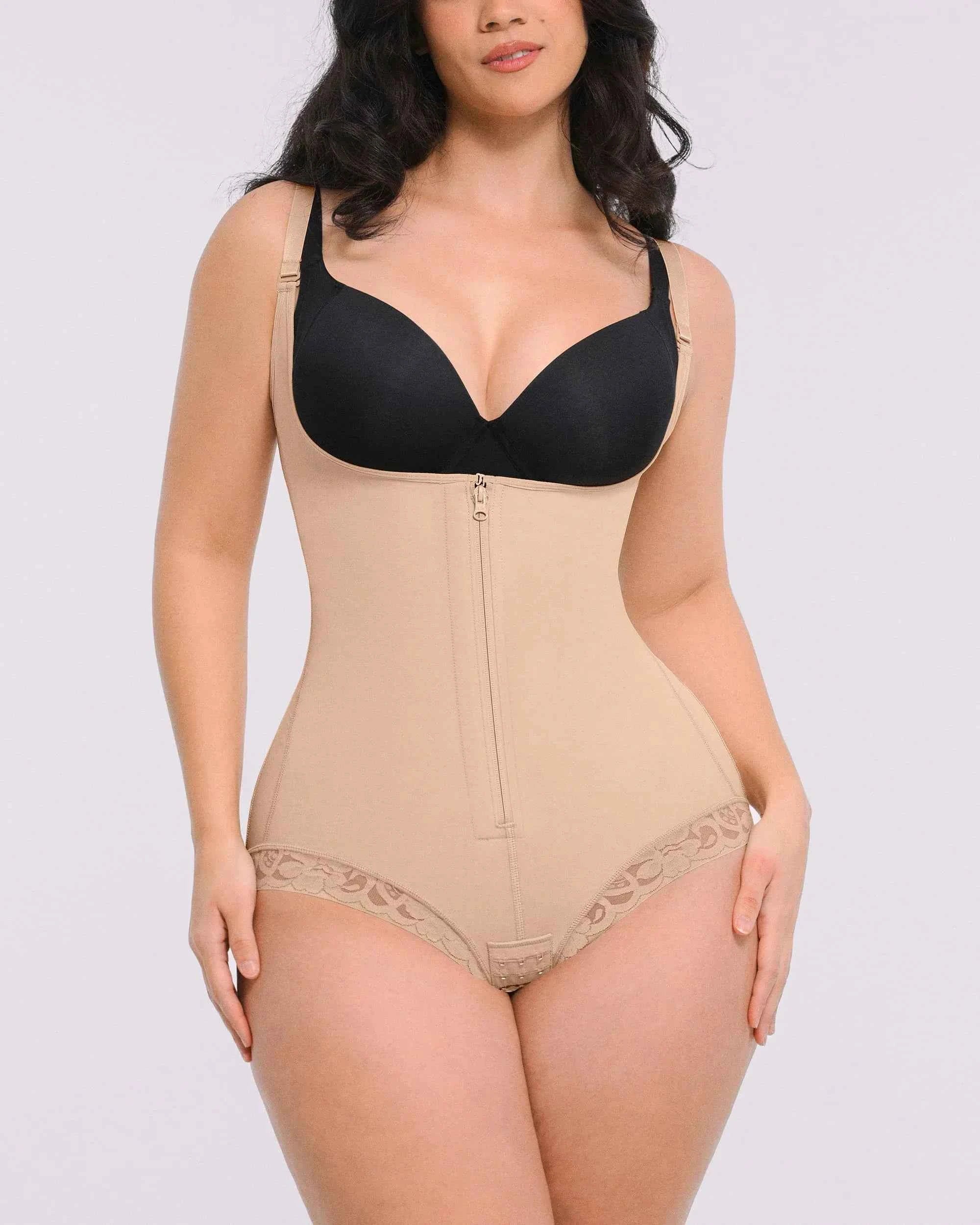 Bare Essentials Midi Bodysuit - Black Lace Zipper