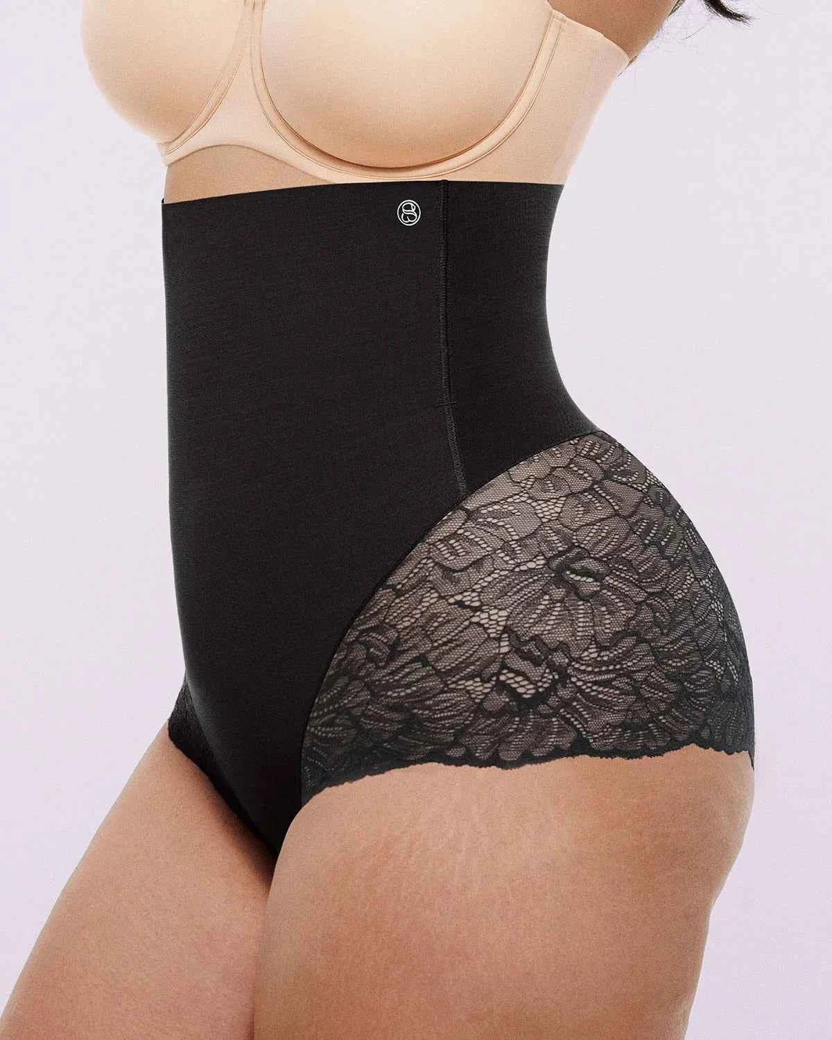 Bare Essentials™ High-Waisted Brief - Sheer Lace Black