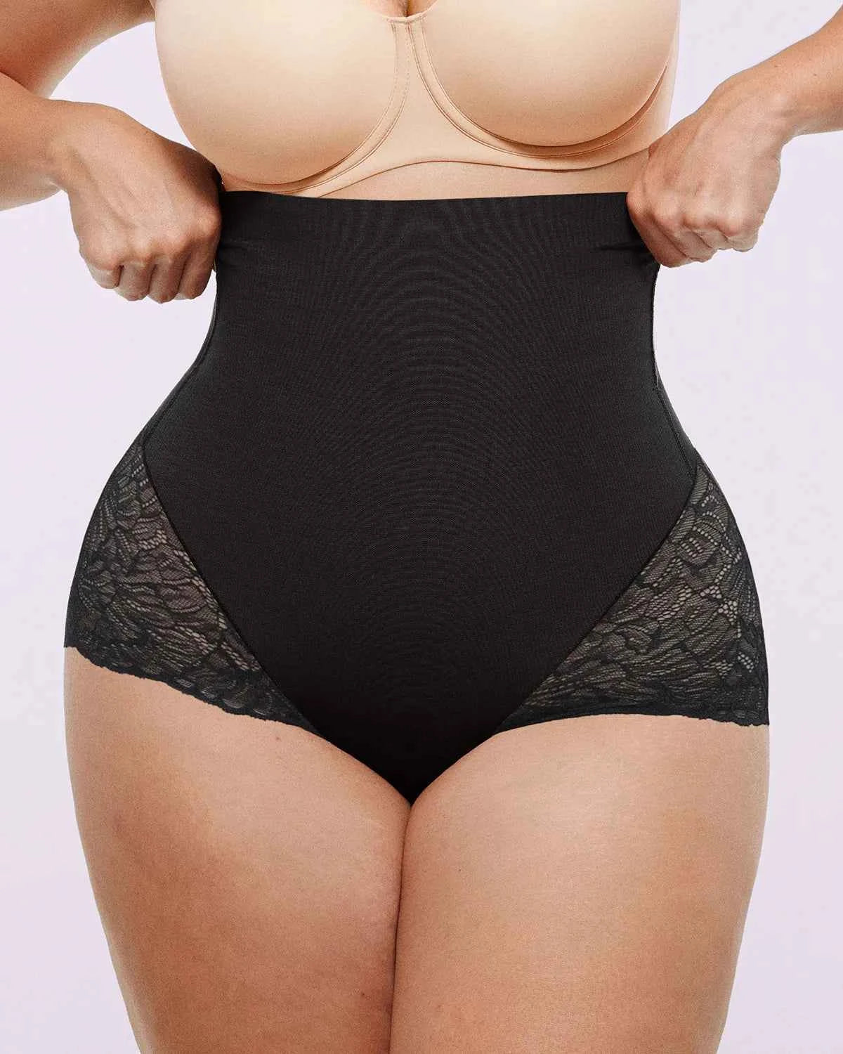 Bare Essentials™ High-Waisted Brief - Sheer Lace Black