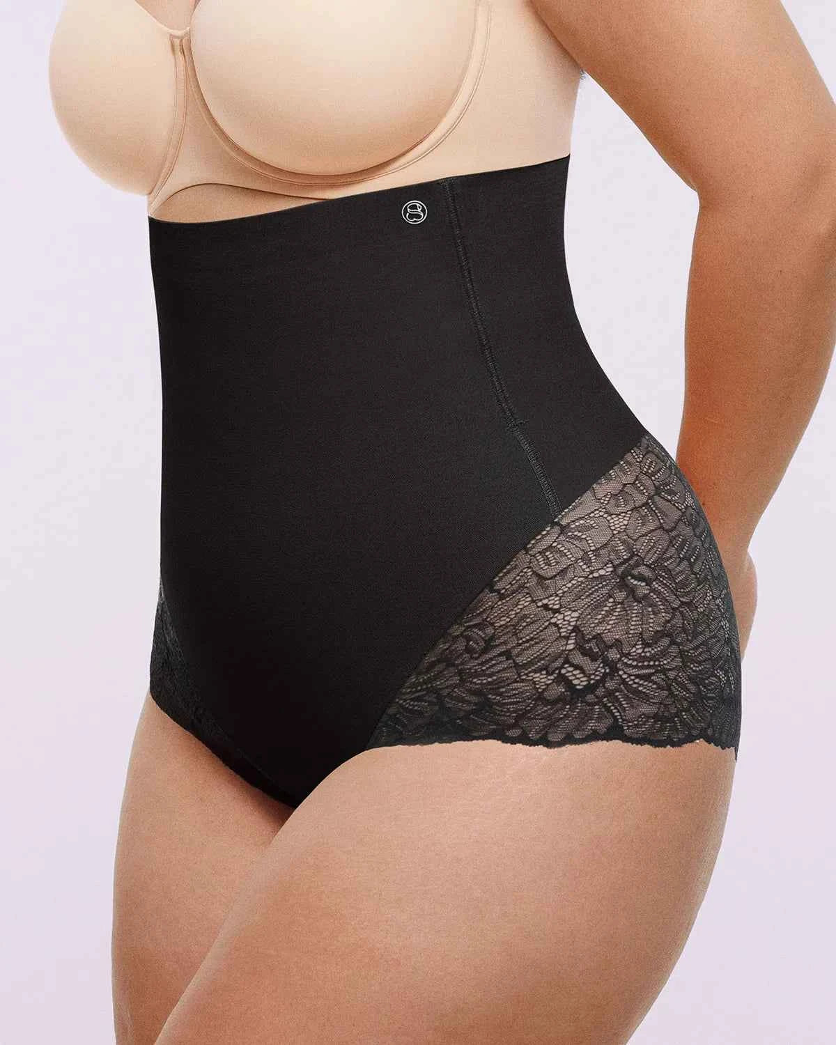 Bare Essentials™ High-Waisted Brief - Sheer Lace Black