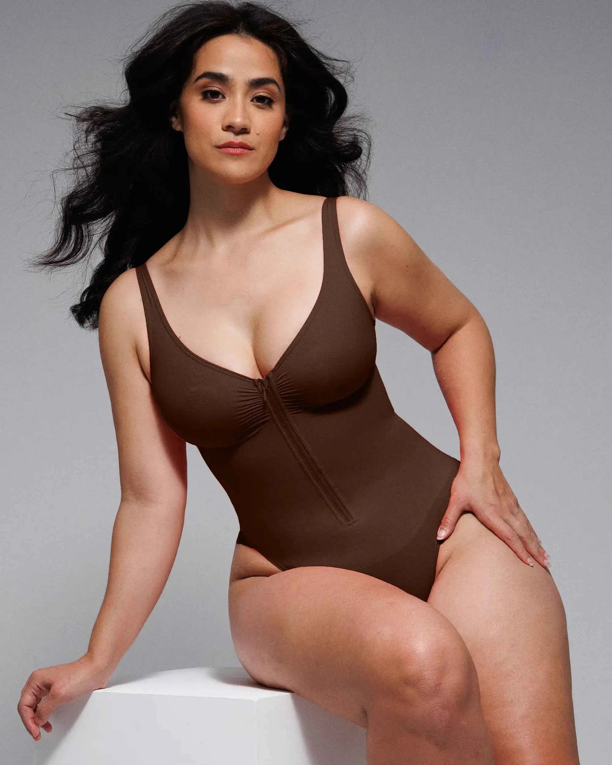 Bare Essentials Thong Bodysuit - Skin Flow Zipper Front