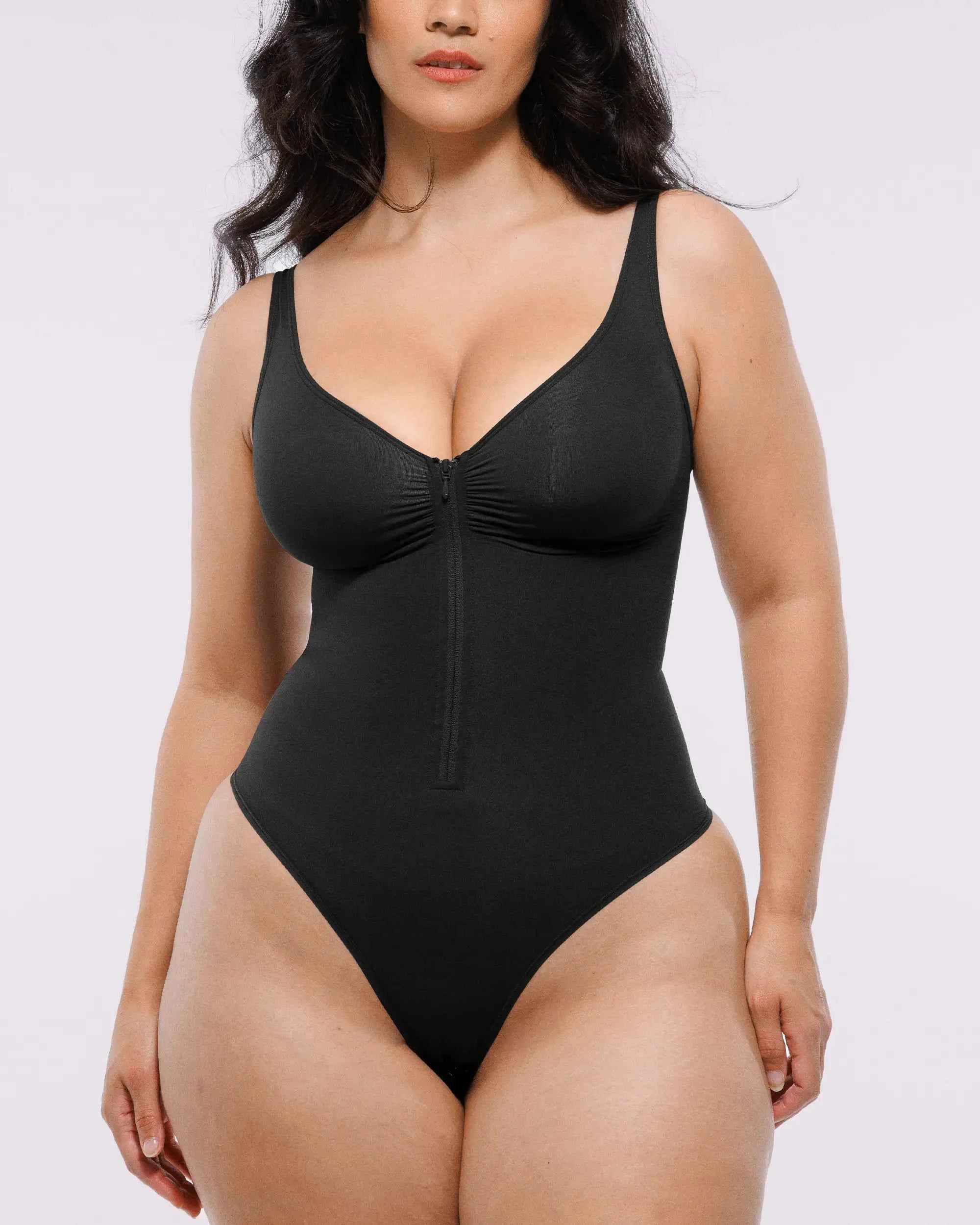 Bare Essentials Thong Bodysuit - Skin Flow Zipper Front