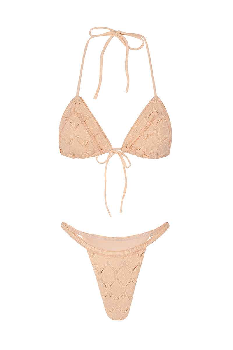 Sand Dune Embroidered Ruffled Mini Summer Bikini - Light Salmon