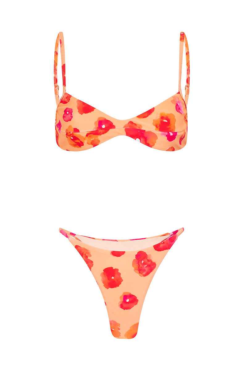 Soleil Floral Strapless Mini Summer Bikini - Salmon