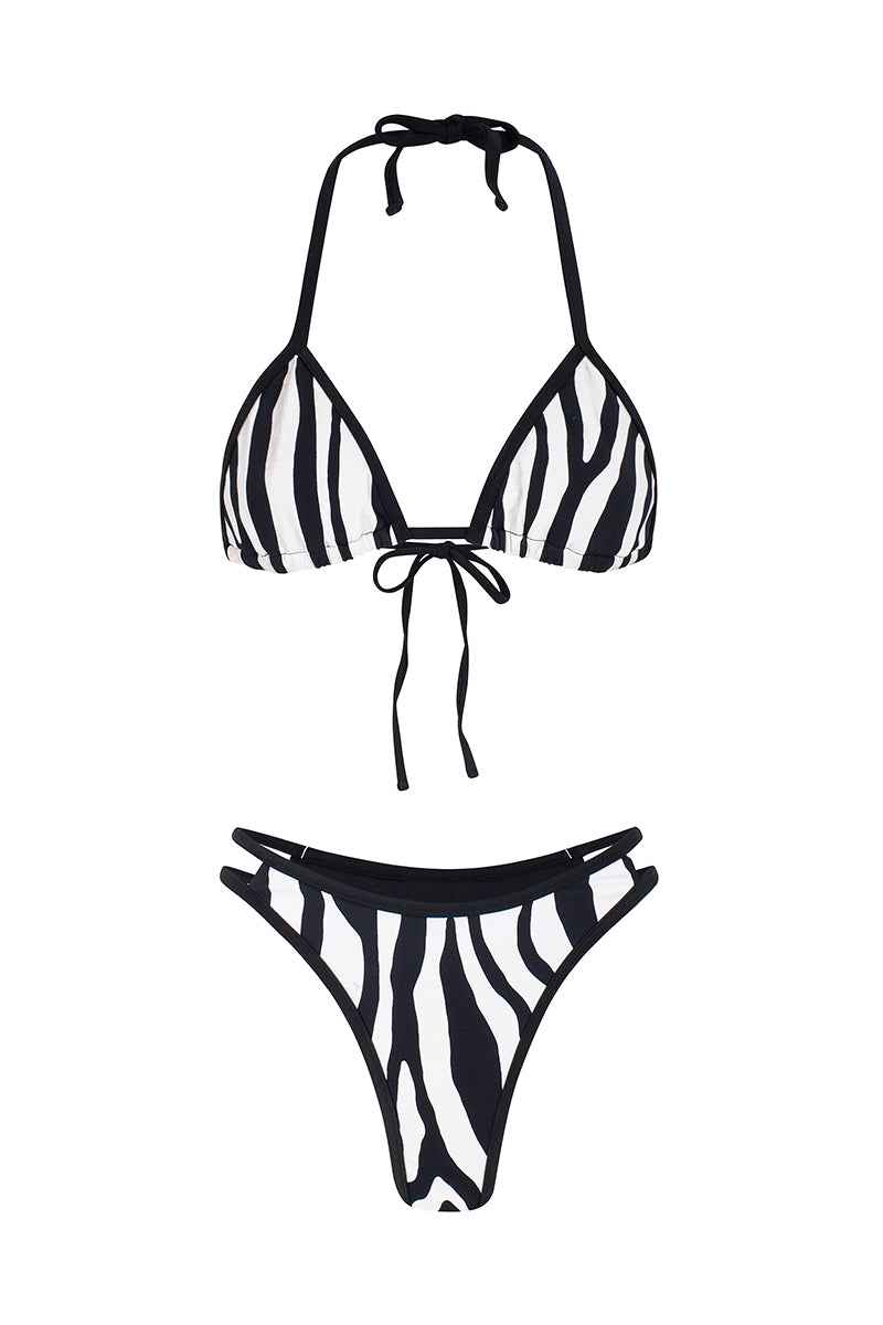 Savannah Zebra Print High-Cut Summer Bikini - Black