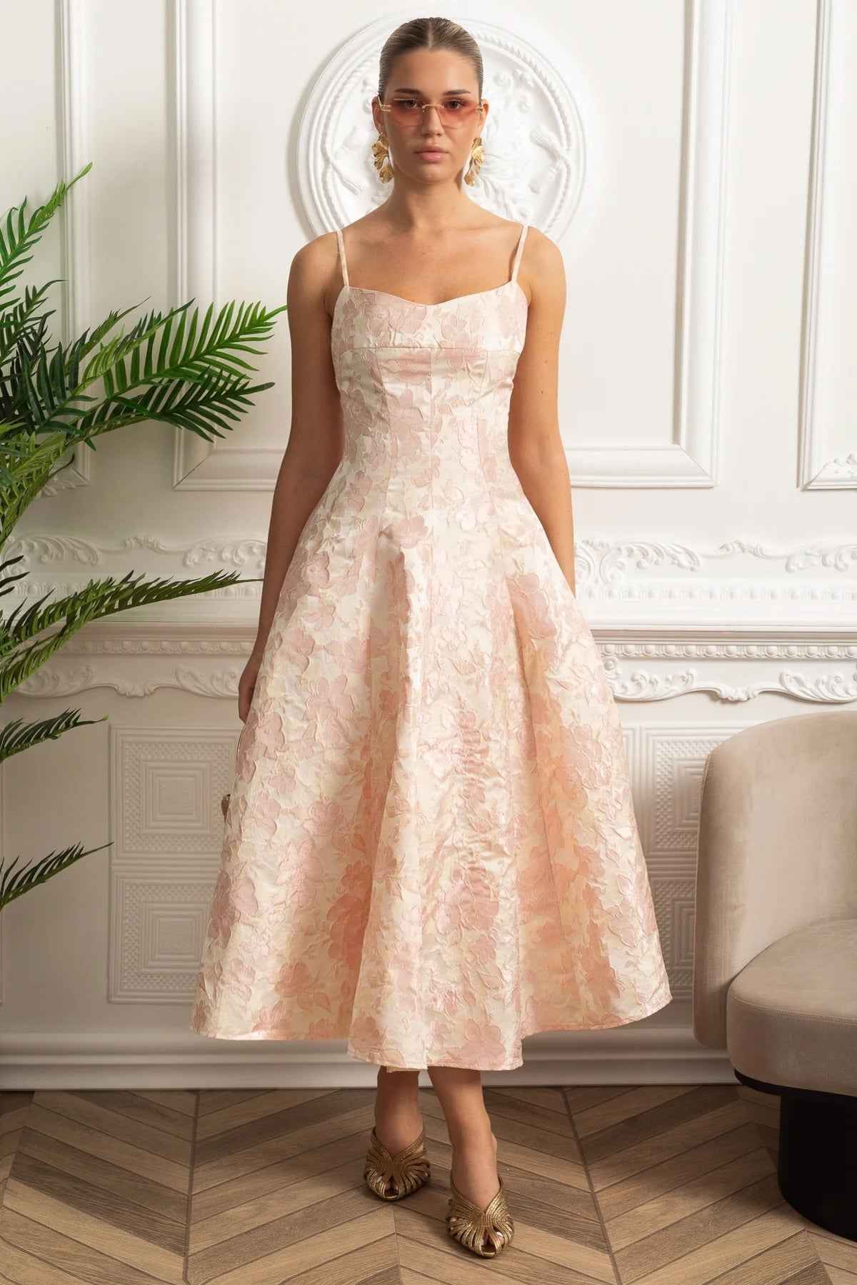 Jacquard | FLORAL FITTED MIDI PARTY COCKTAIL DRESS