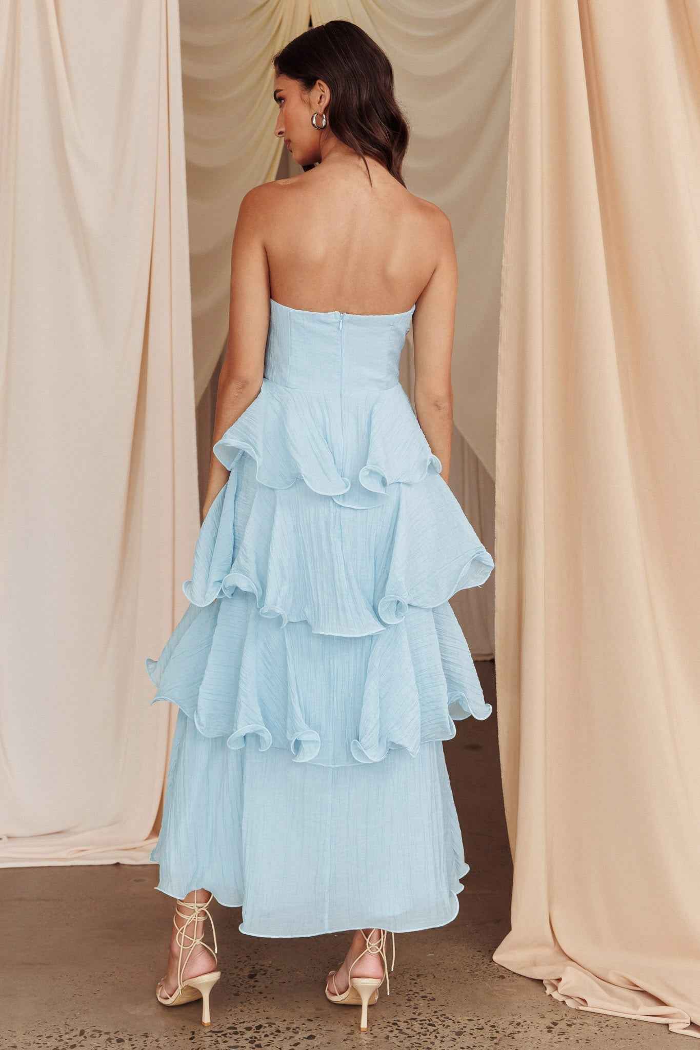 Giavana | STRAPLESS TIERED MIDI WEDDING GUEST DRESS