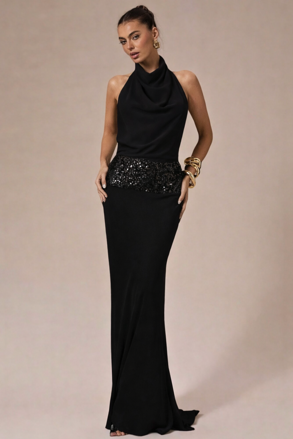 Adele Halter Backless Sequin Maxi Dress - ICYBOO