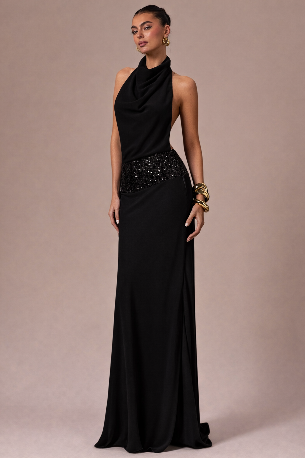Adele Halter Backless Sequin Maxi Dress - ICYBOO