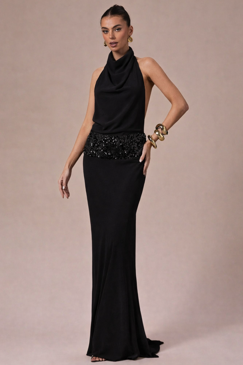 Adele Halter Backless Sequin Maxi Dress - ICYBOO