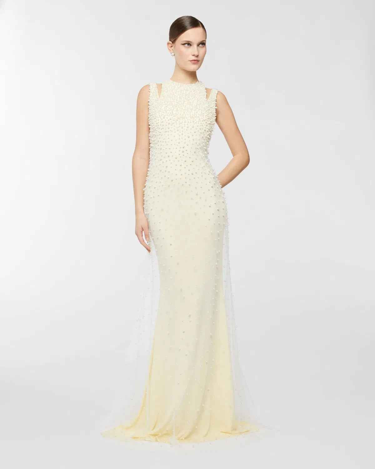 Ciselée Pearl Beaded Open Back Mermaid Maxi Dress