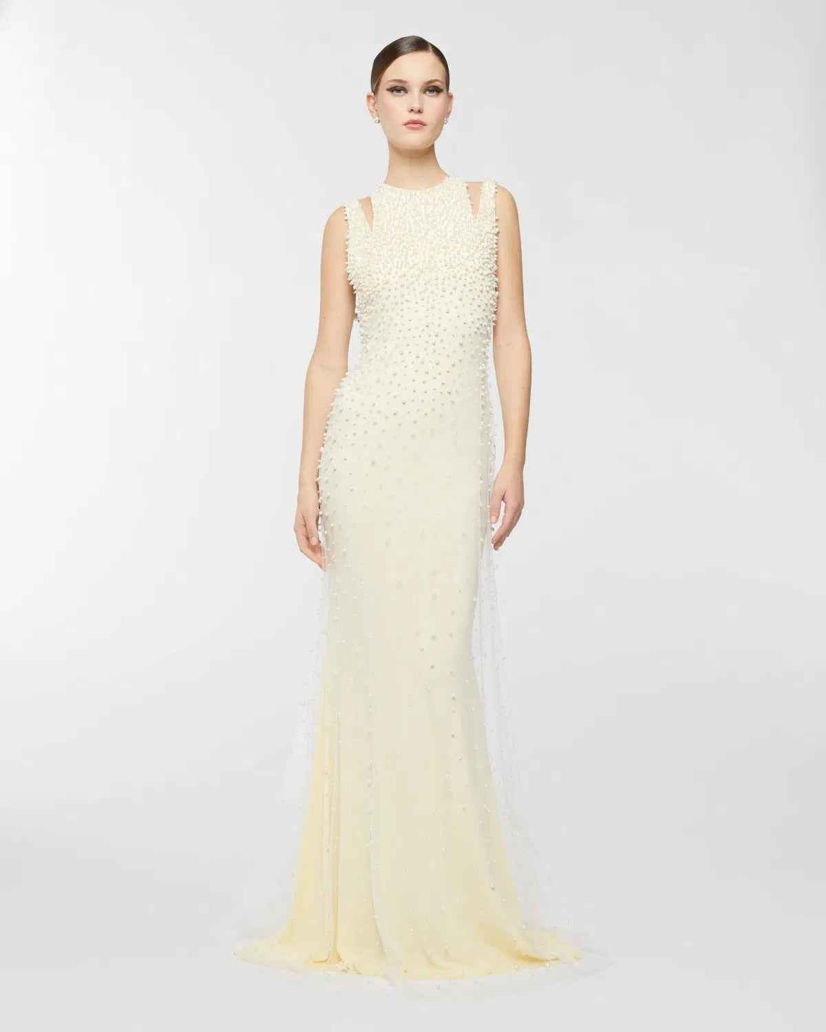 Ciselée Pearl Beaded Open Back Mermaid Maxi Dress