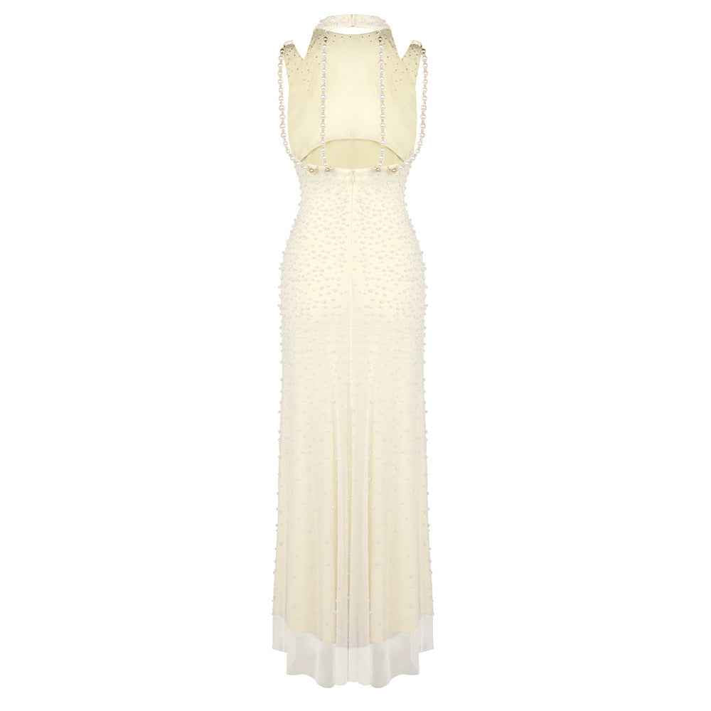Ciselée Pearl Beaded Open Back Mermaid Maxi Dress
