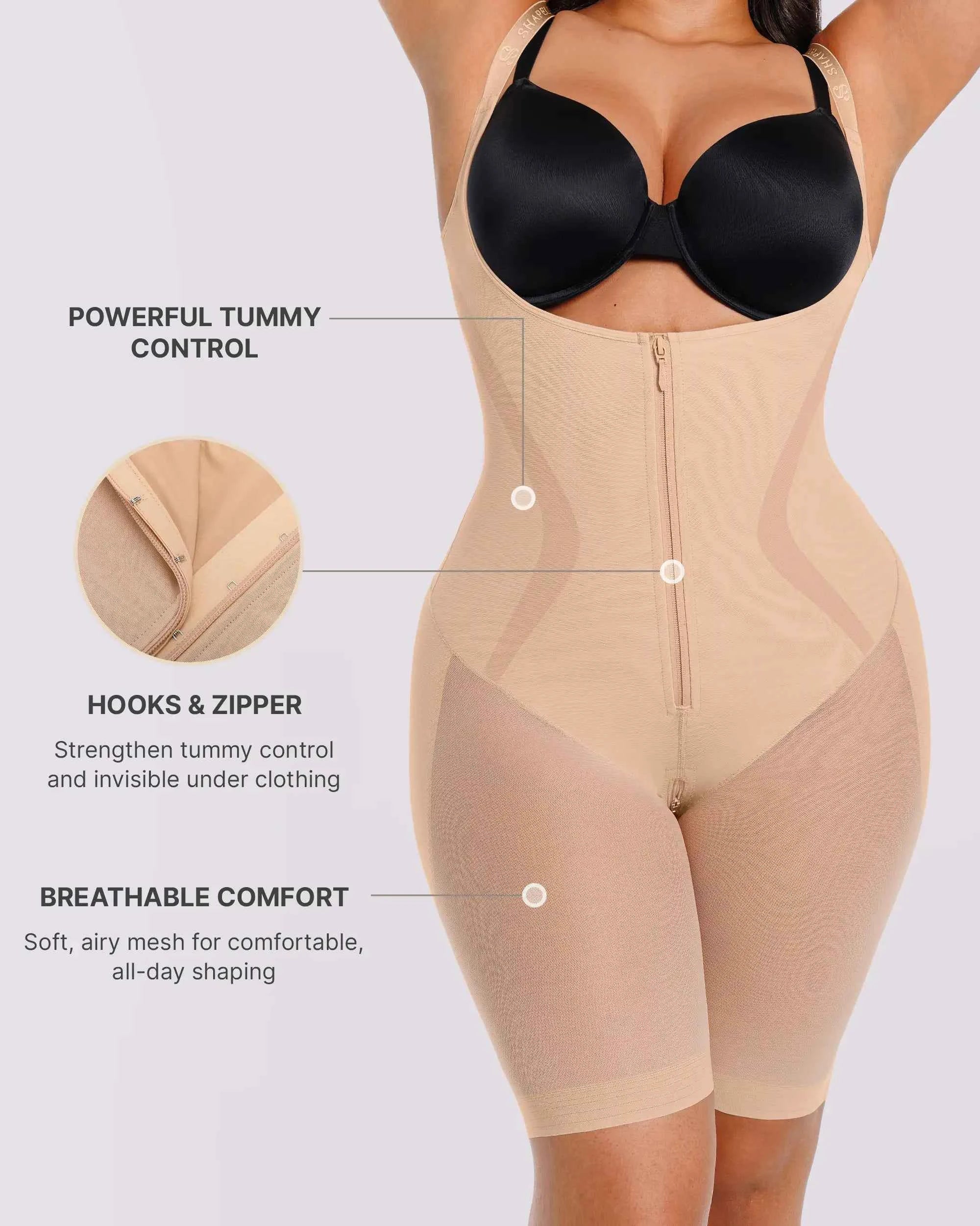 Curve Code™ Maxi Bodysuit - Black Breathable Smoothing