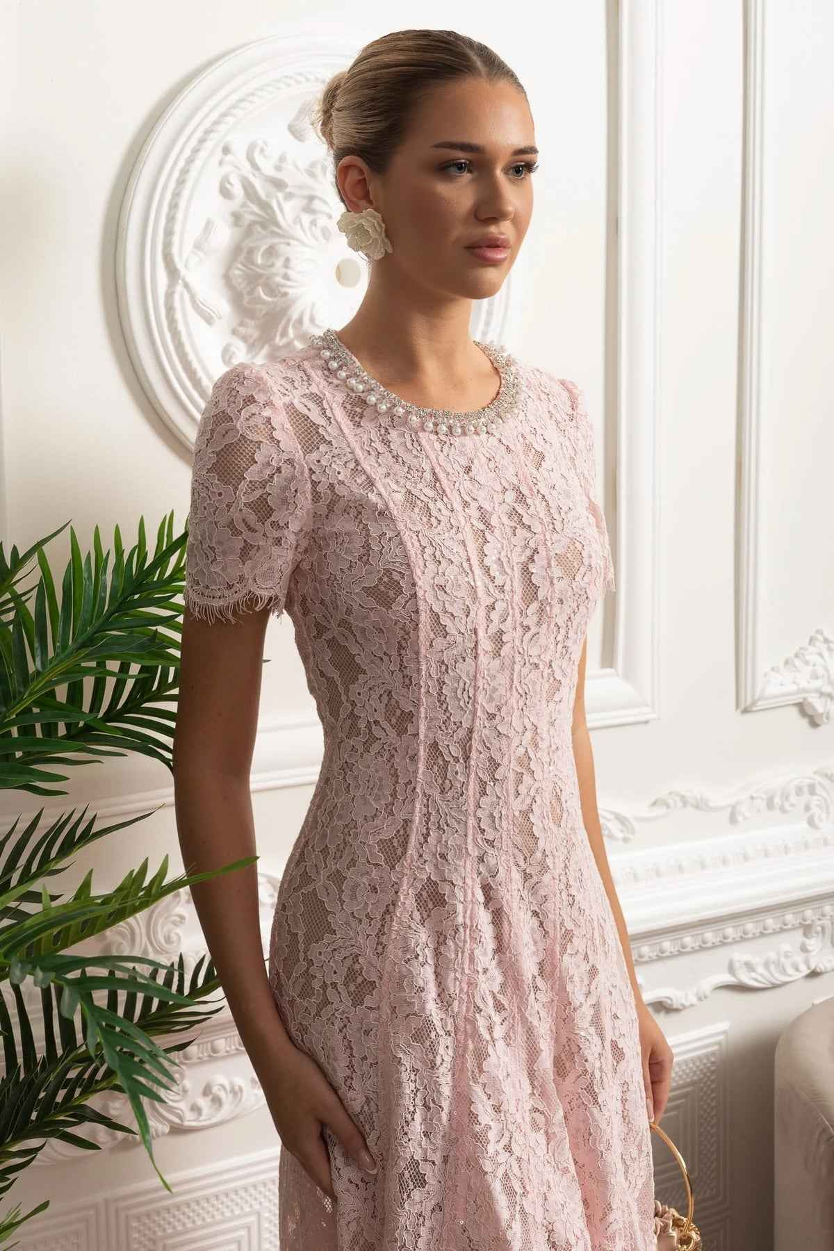 Lace Crystal | LACE FLORAL MIDI PARTY COCKTAIL DRESS