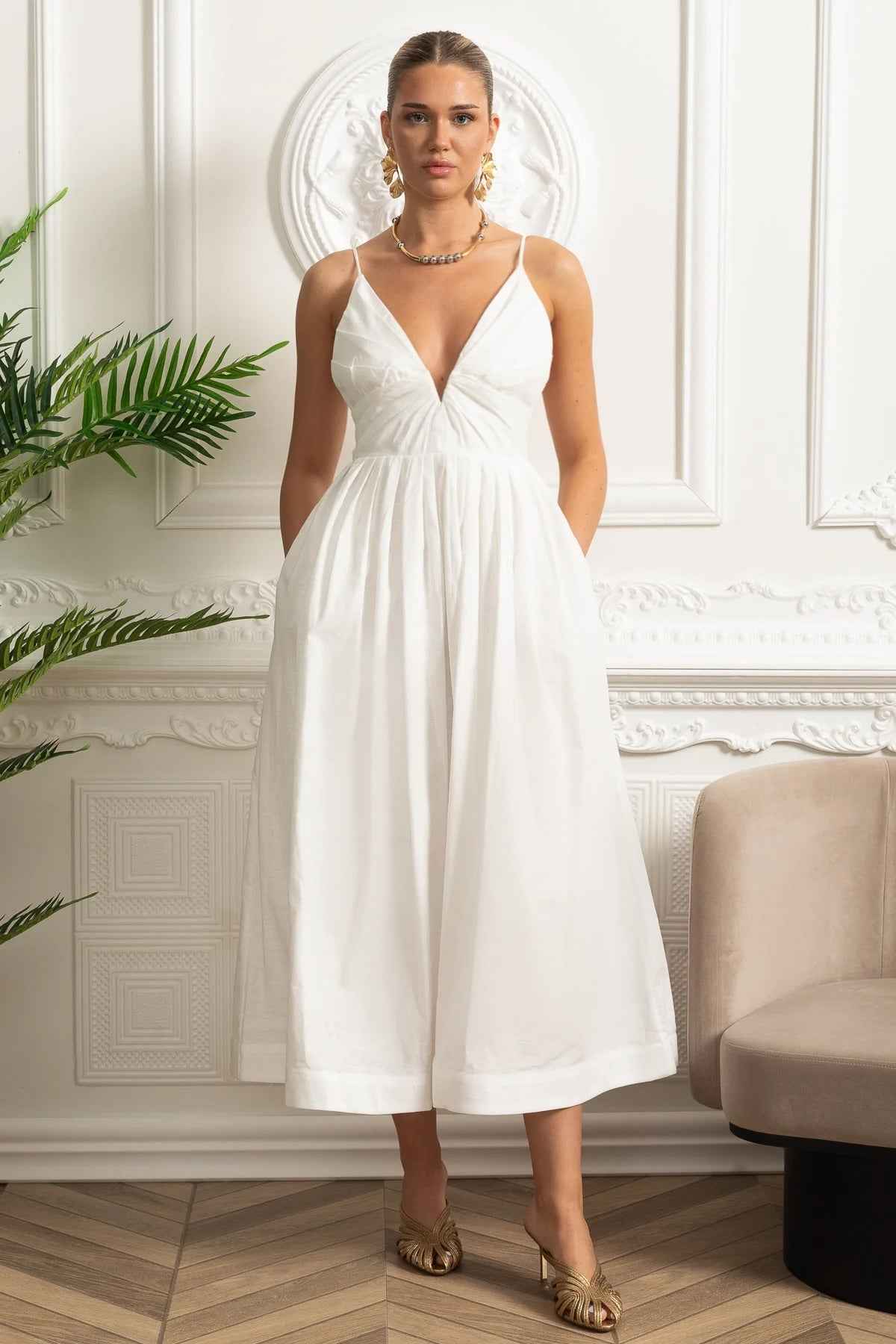 Sian | RUCHED FLORAL MIDI SUMMER PARTY DRESS