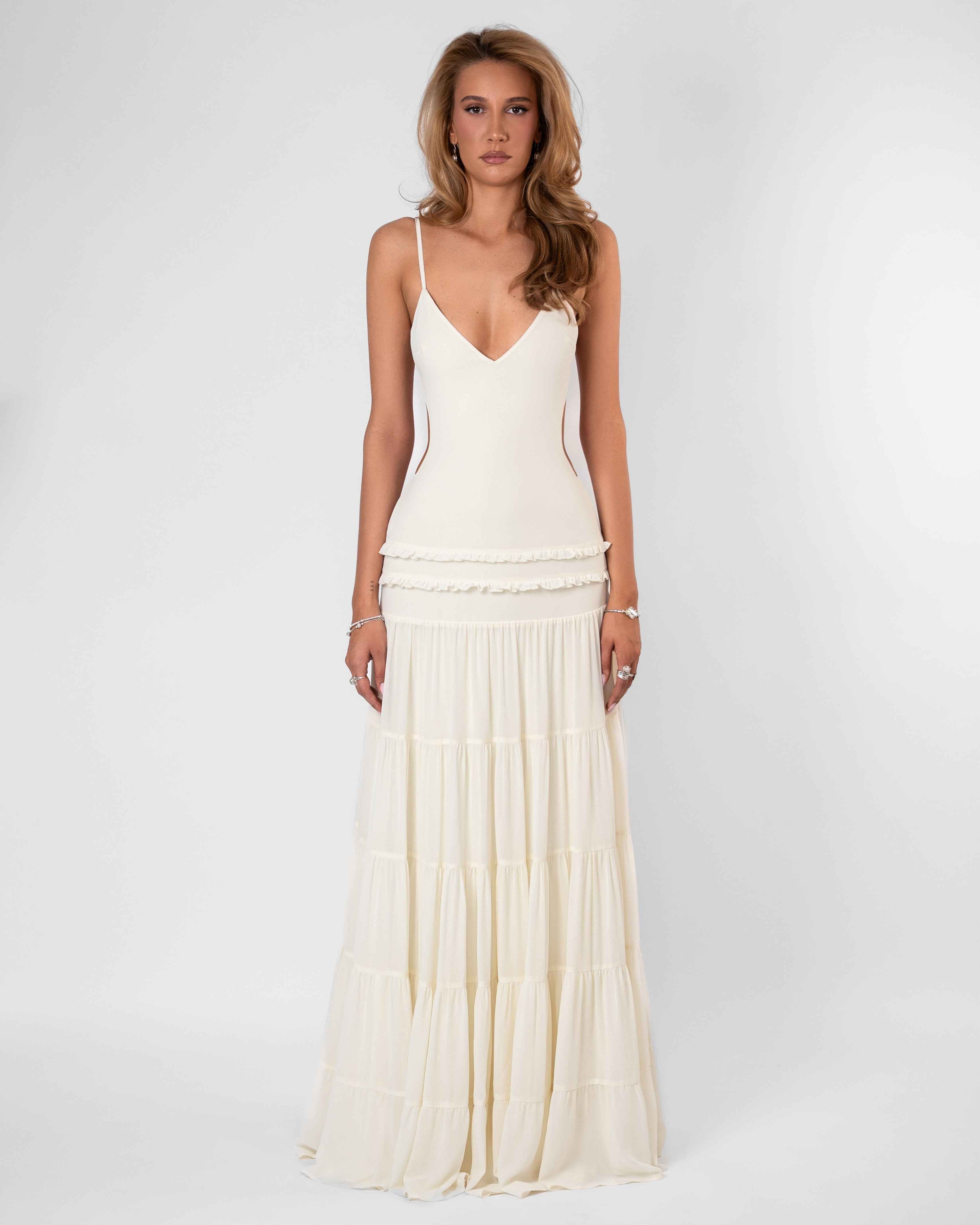 Grace Tiered Ruffle Midi Summer Dress - Light Blue