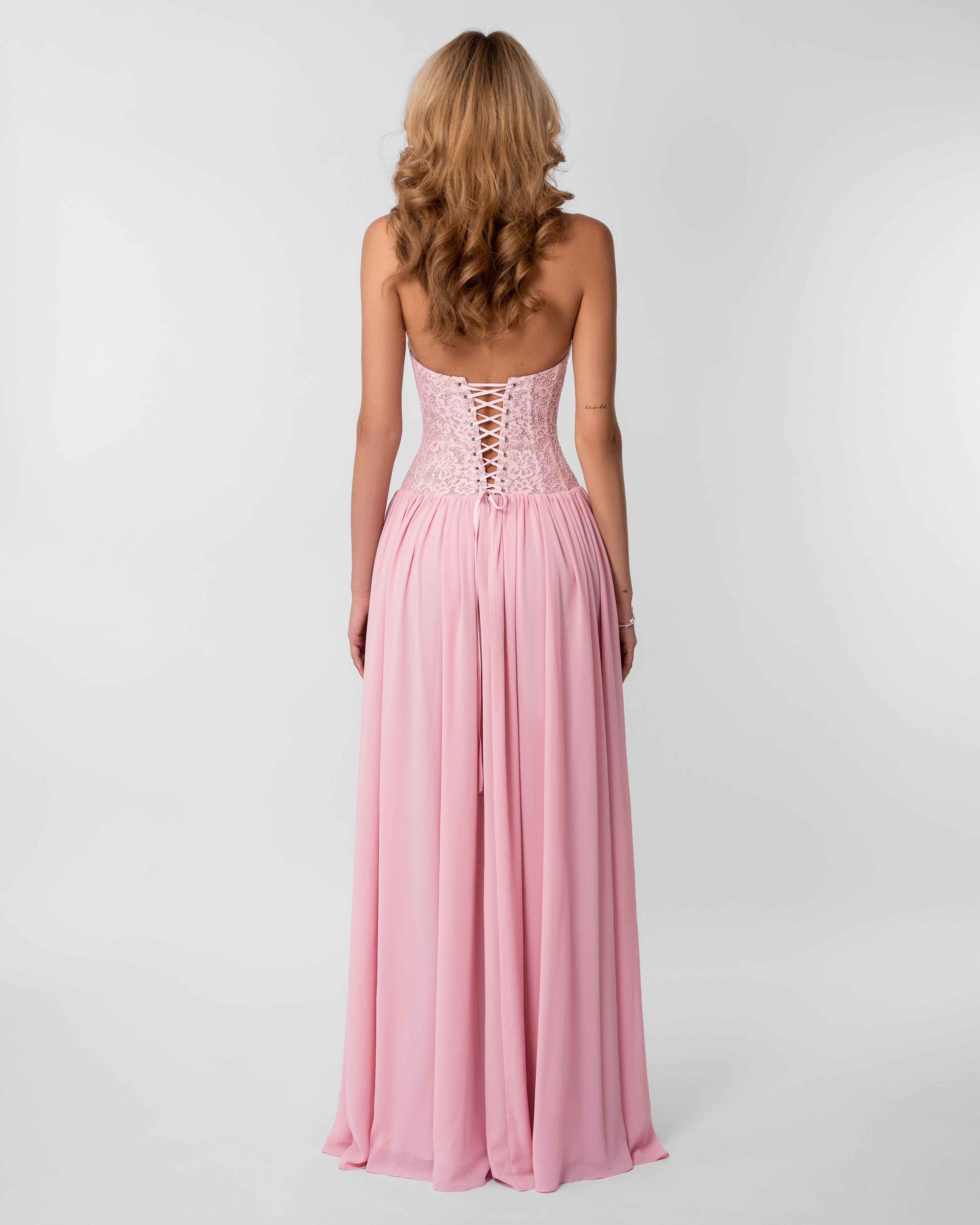 Faye Lace Corset Maxi Evening Dress - Pink
