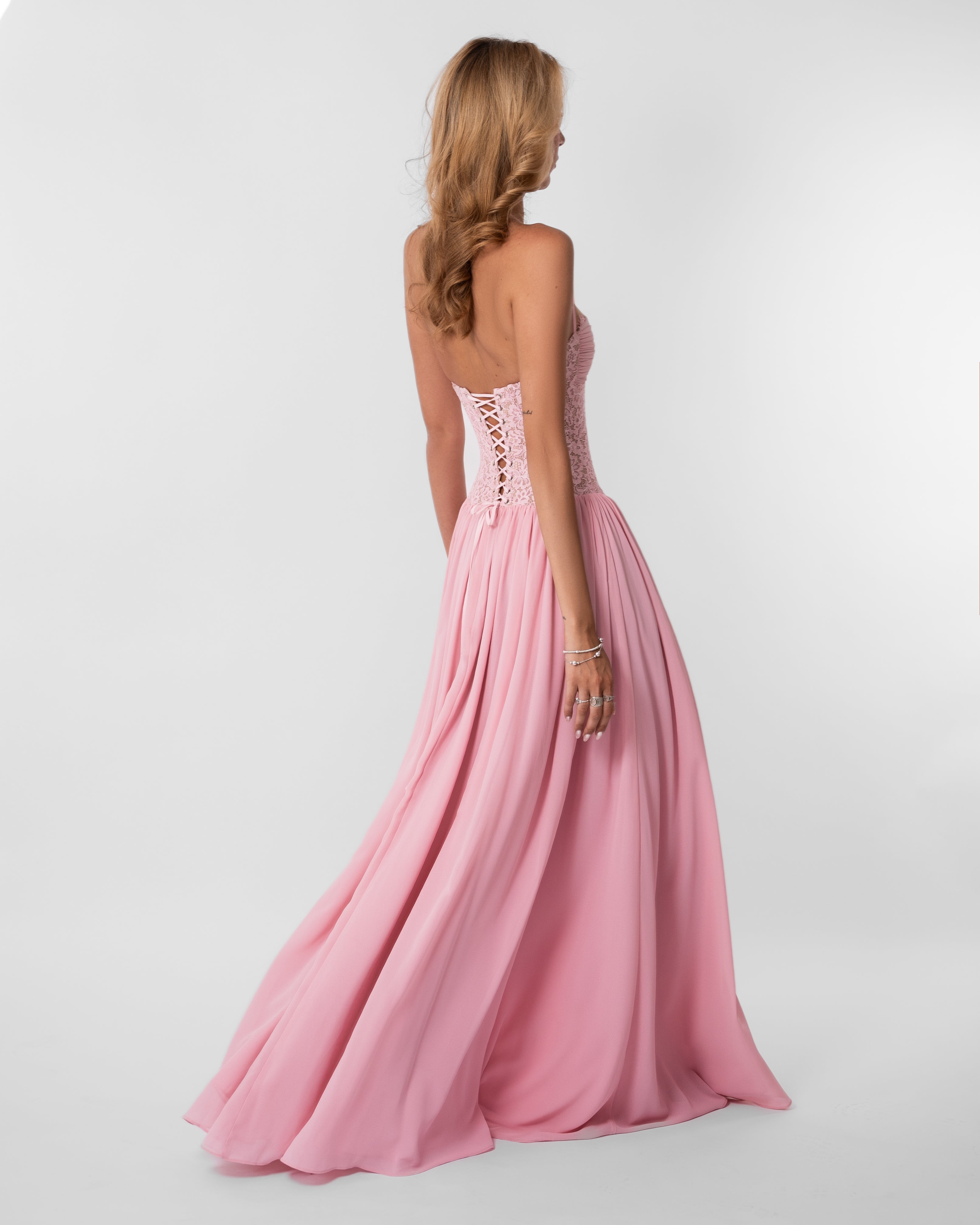 Faye Lace Corset Maxi Evening Dress - Pink