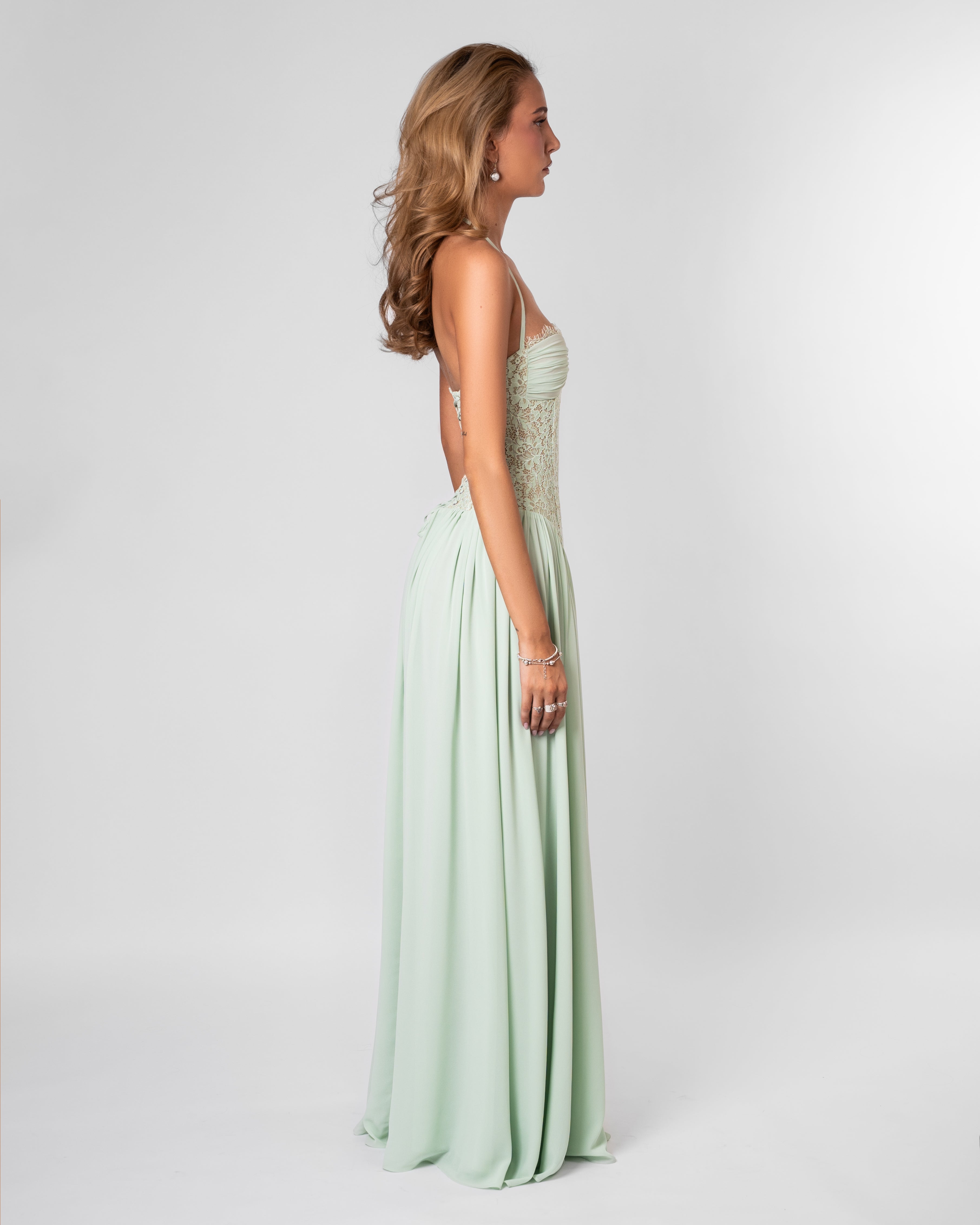 Faye Lace Corset Maxi Evening Dress - Mint