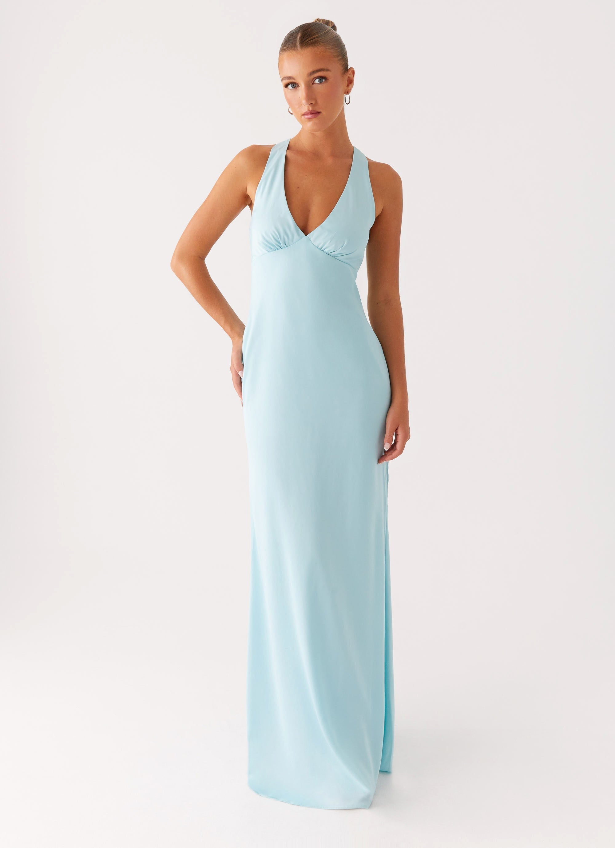 Desi Maxi Dress - Mint Satin Halterneck - ICYBOO