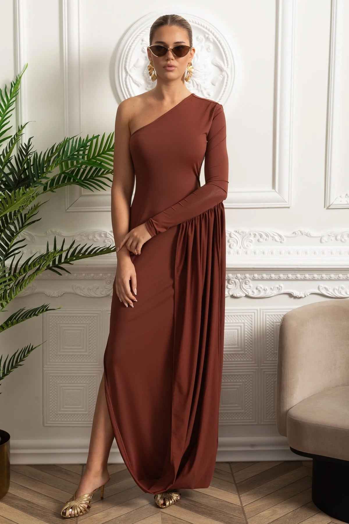 Matilda | ASYMMETRICAL FITTED MAXI EVENING DRESS