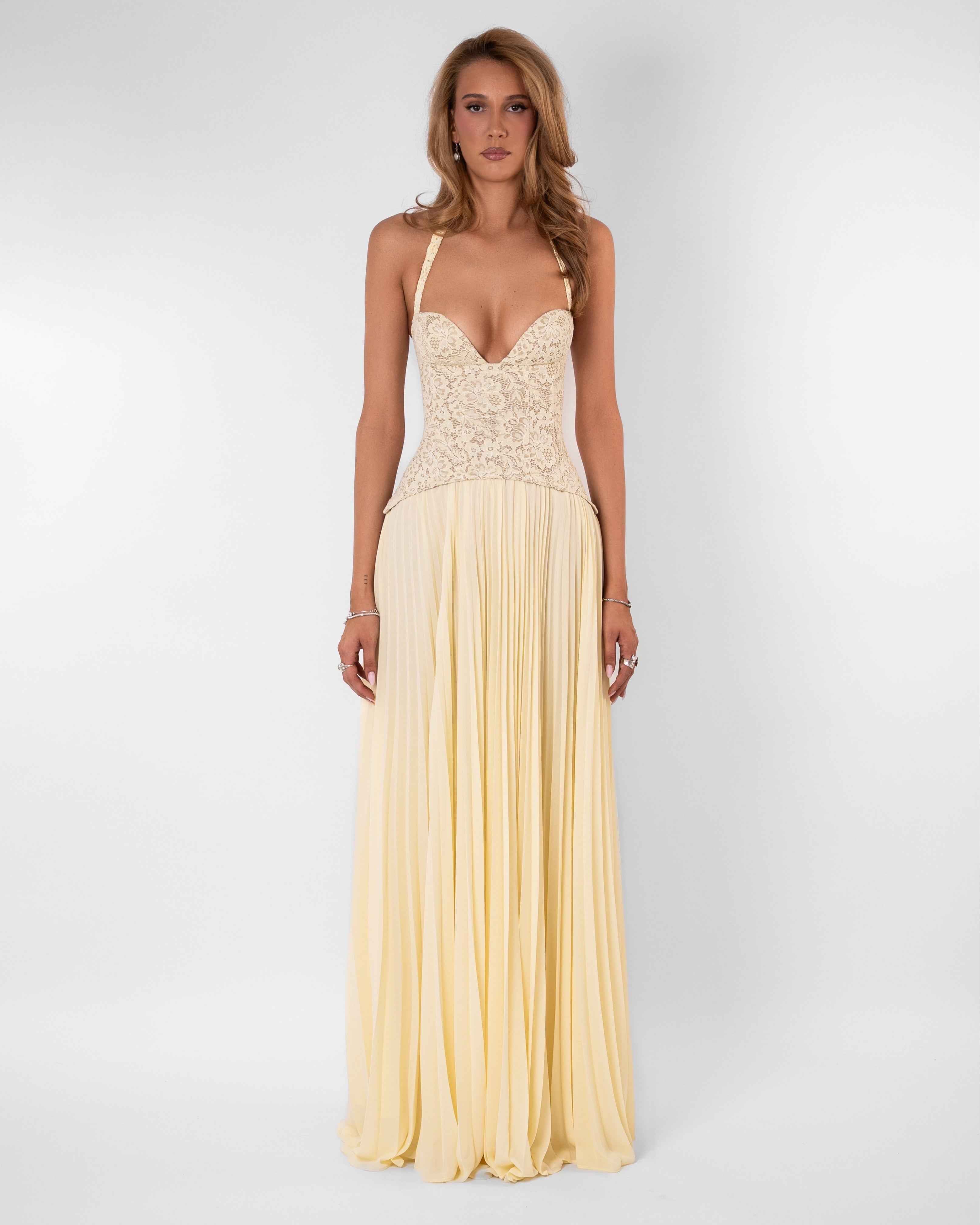 Gaia Strapless Midi Bridesmaid Dress - Butter Yellow